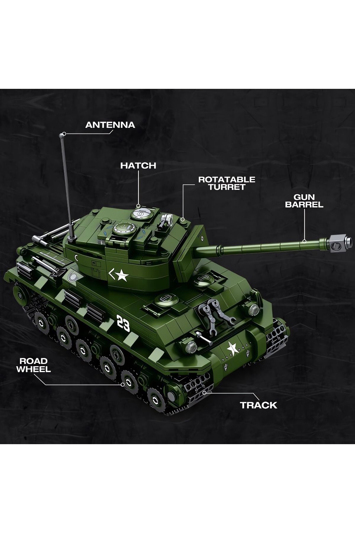 REOBRIX-1/30 M4 Sherman Tank,Technical Block Building Kit (836 Parts) 6