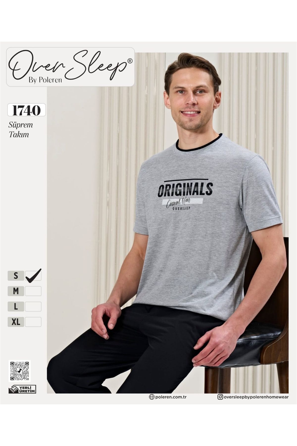 Over Sleep by Poleren Kısa Kollu Erkek Süprem Pijama Takımı