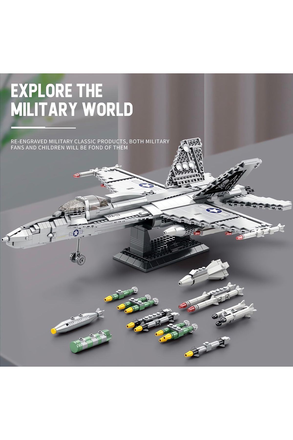 REOBRIX-F/A-18 Fighter Jet, Technical Block Building Kit (1387 Parts) 4