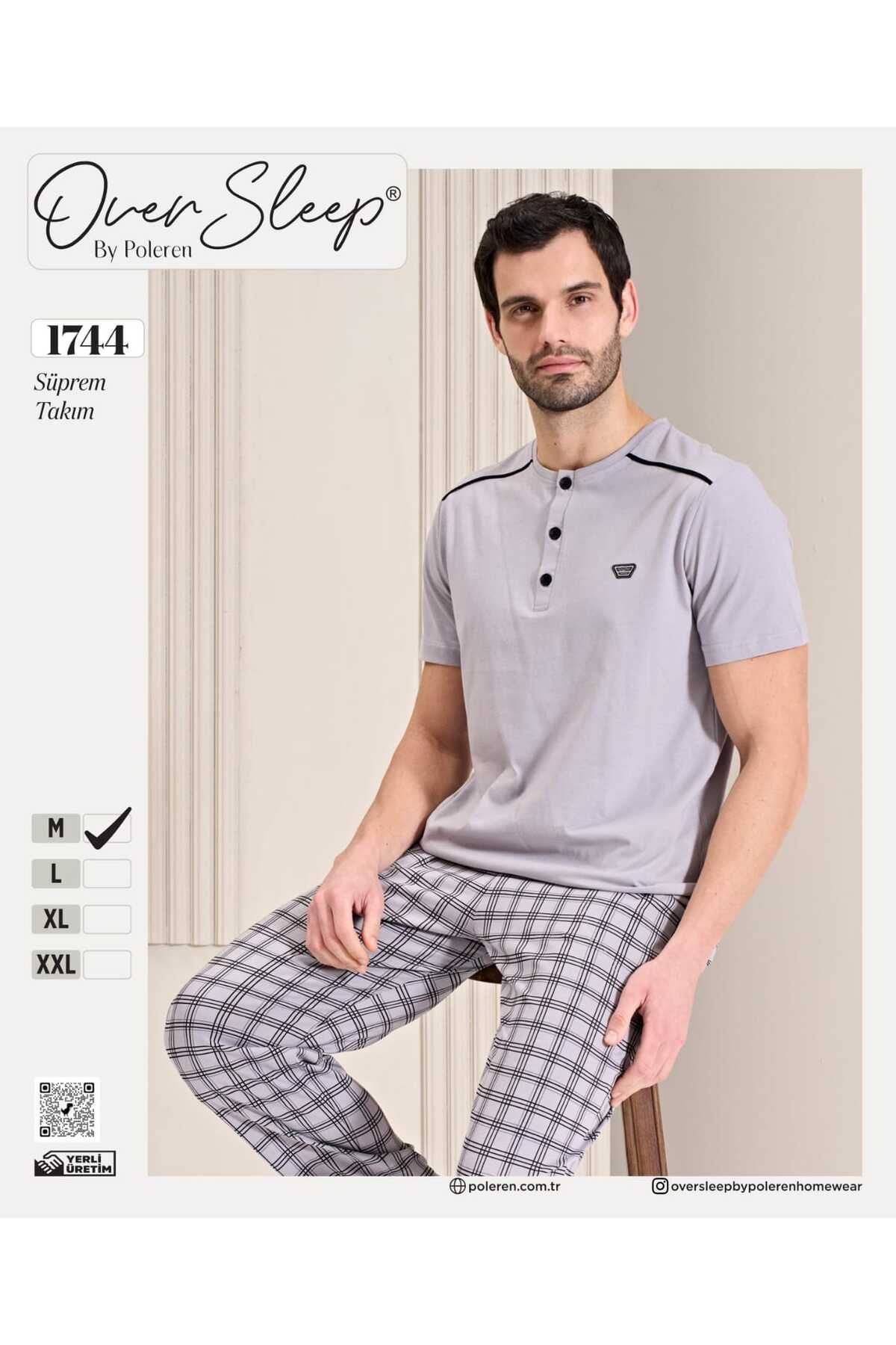 Over Sleep by Poleren Kısa Kollu Erkek Süprem Pijama Takımı