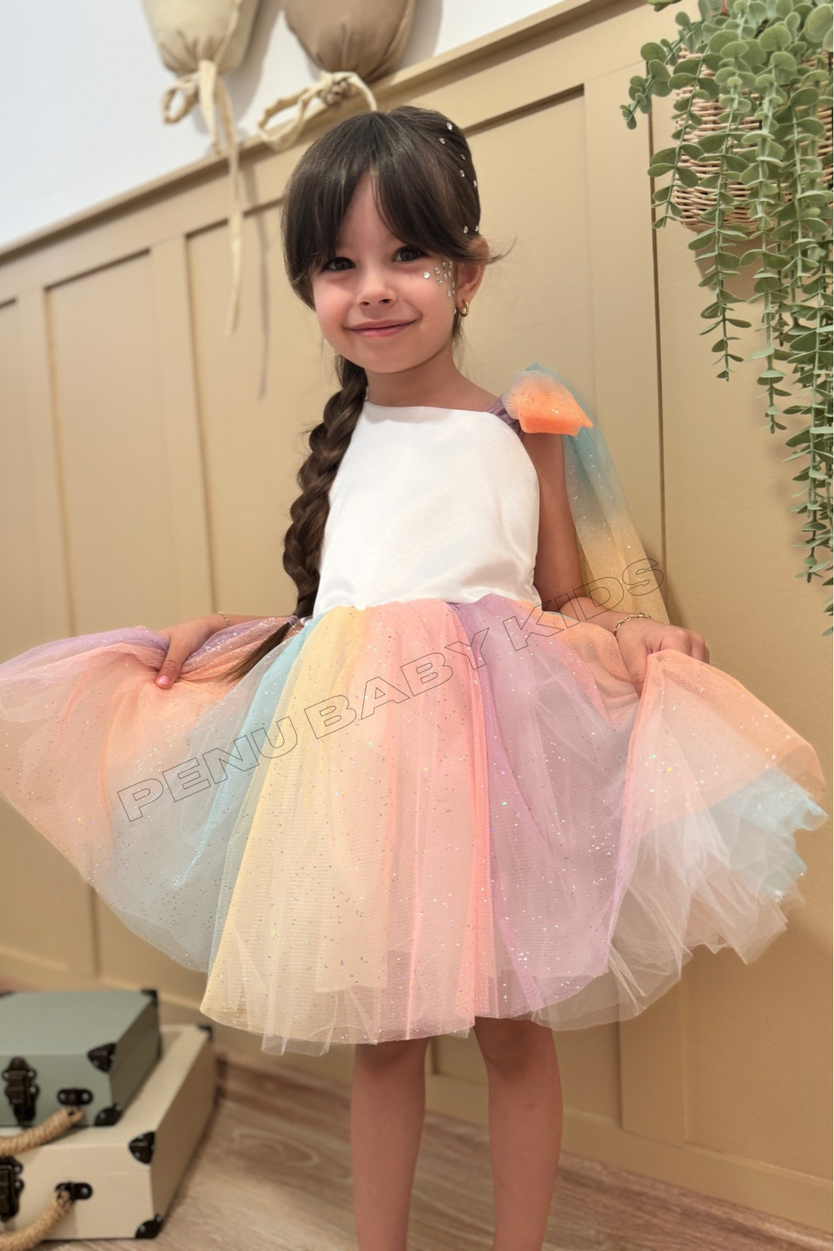 penu baby kids Omuzdan Bağlamalı Eteği Renk Geçişli Kız Çocuk Kız Bebek Elbise-COLORFUL fotoğrafı 7 (önizleme)