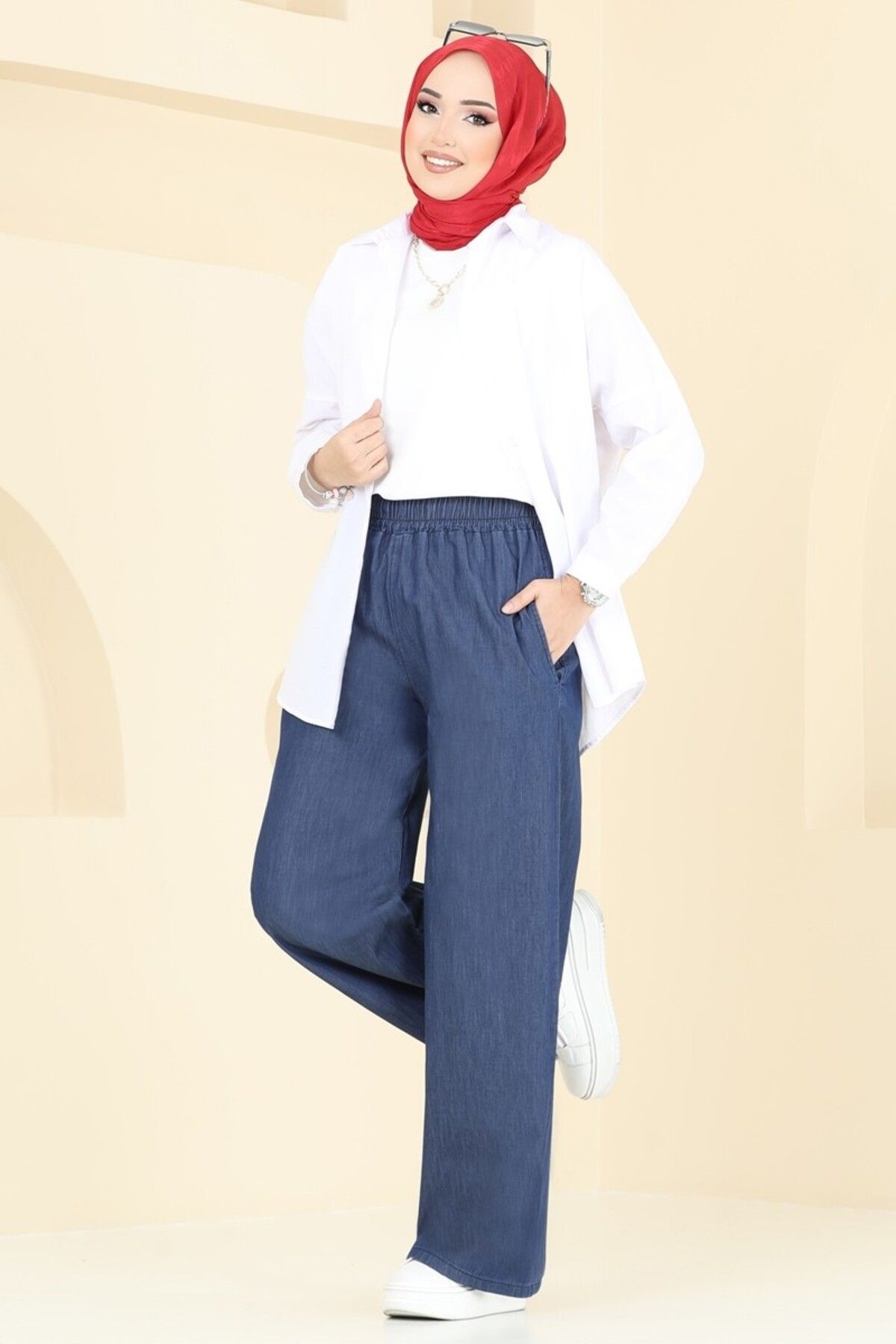 Modaselvim Beli Lastikli İnce Kot Pantolon 9004LD1070 Koyu Kot