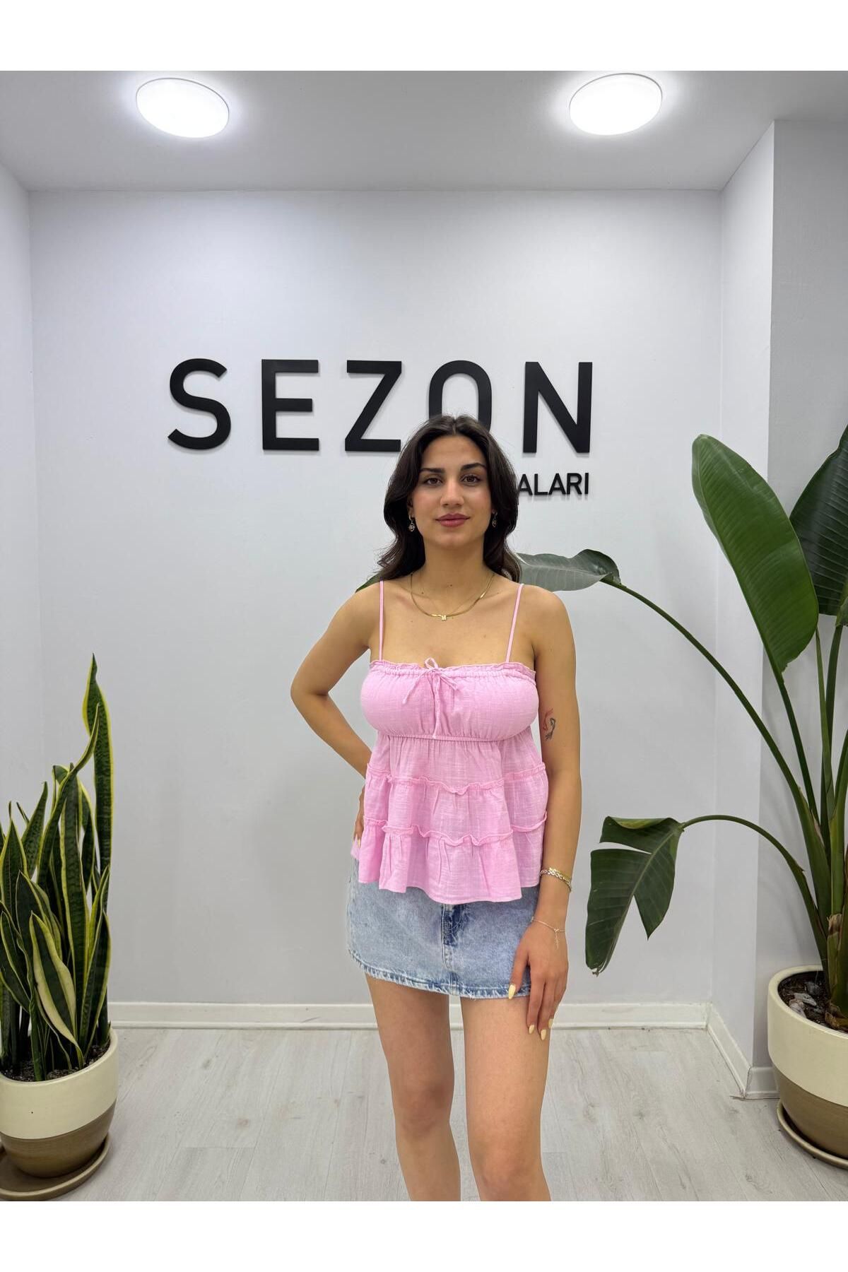 SEZON MAGAZALARI Kadın askılı pamuklu bluz