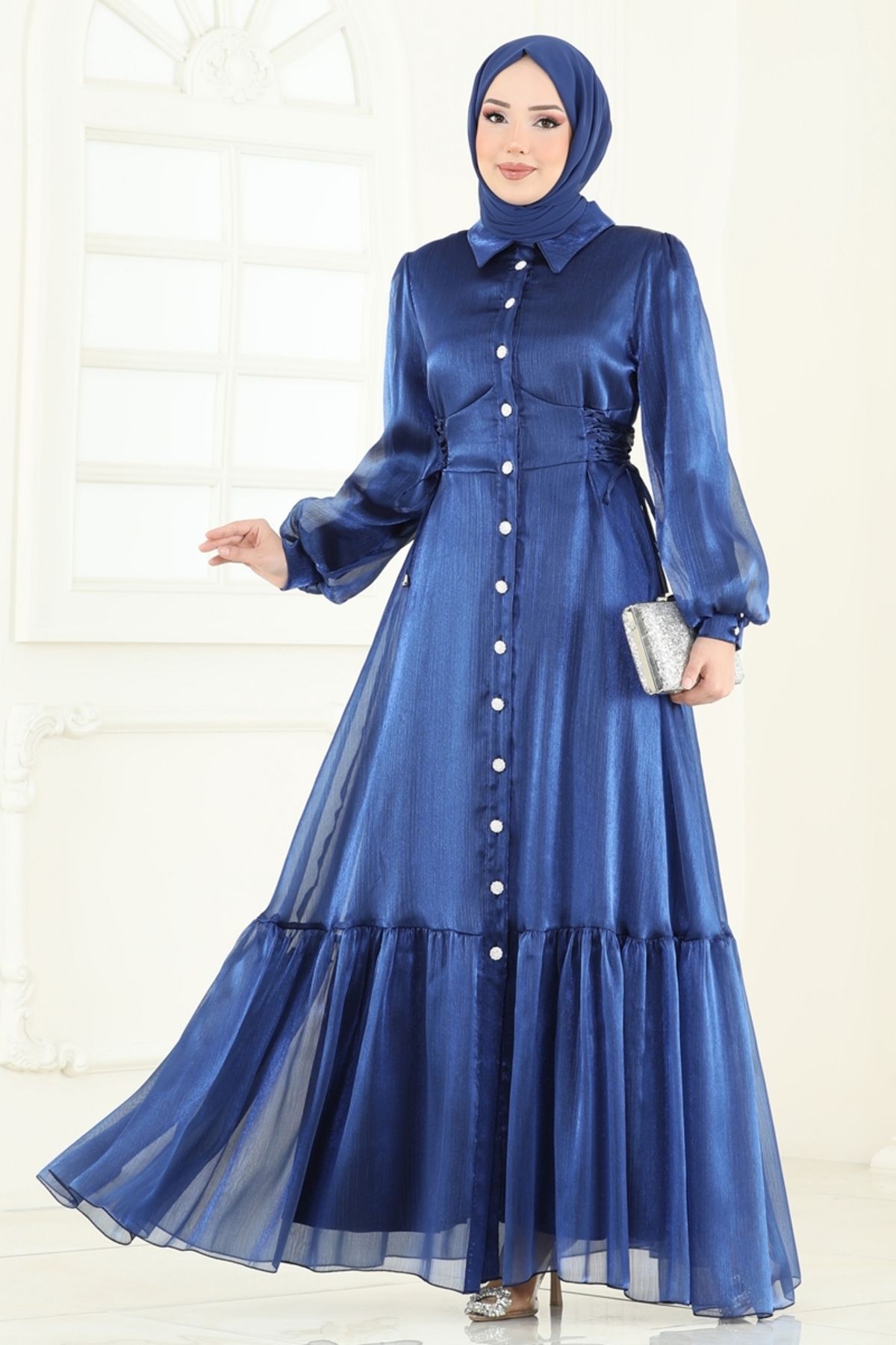 Modaselvim Beli Bağcıklı Abiye Elbise 8038AB368 Laci