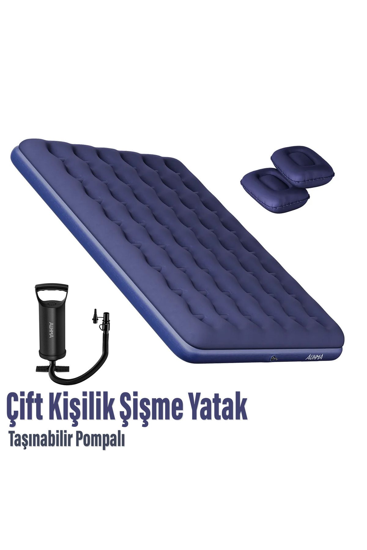 EXENAR Çift Kişilik Şişme Yatak - 2 Yastık Ve El Pompası Hediyeli 203cmx152cmx22cm Kamp & Ev Kullanımı