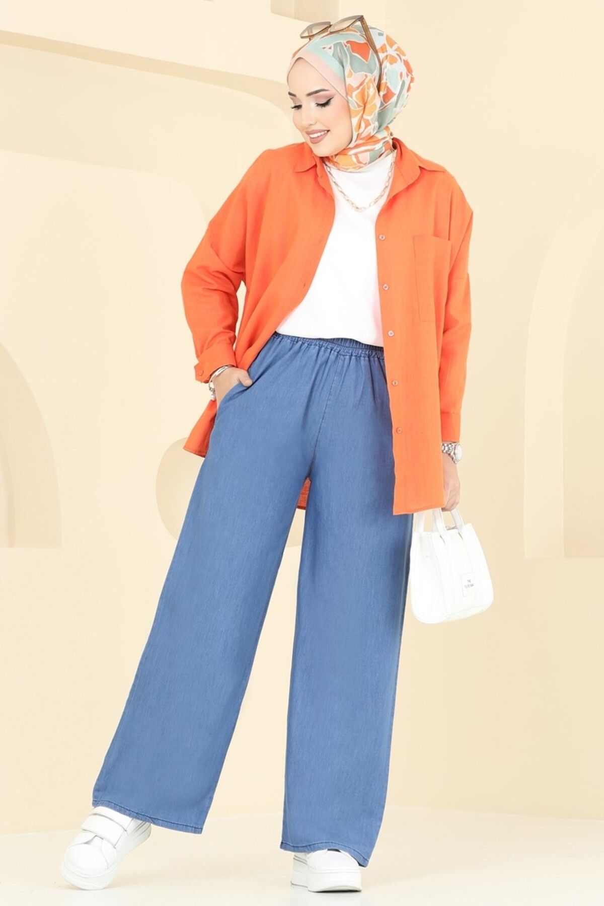 Modaselvim Beli Lastikli İnce Kot Pantolon 9004LD1070 Açık Kot