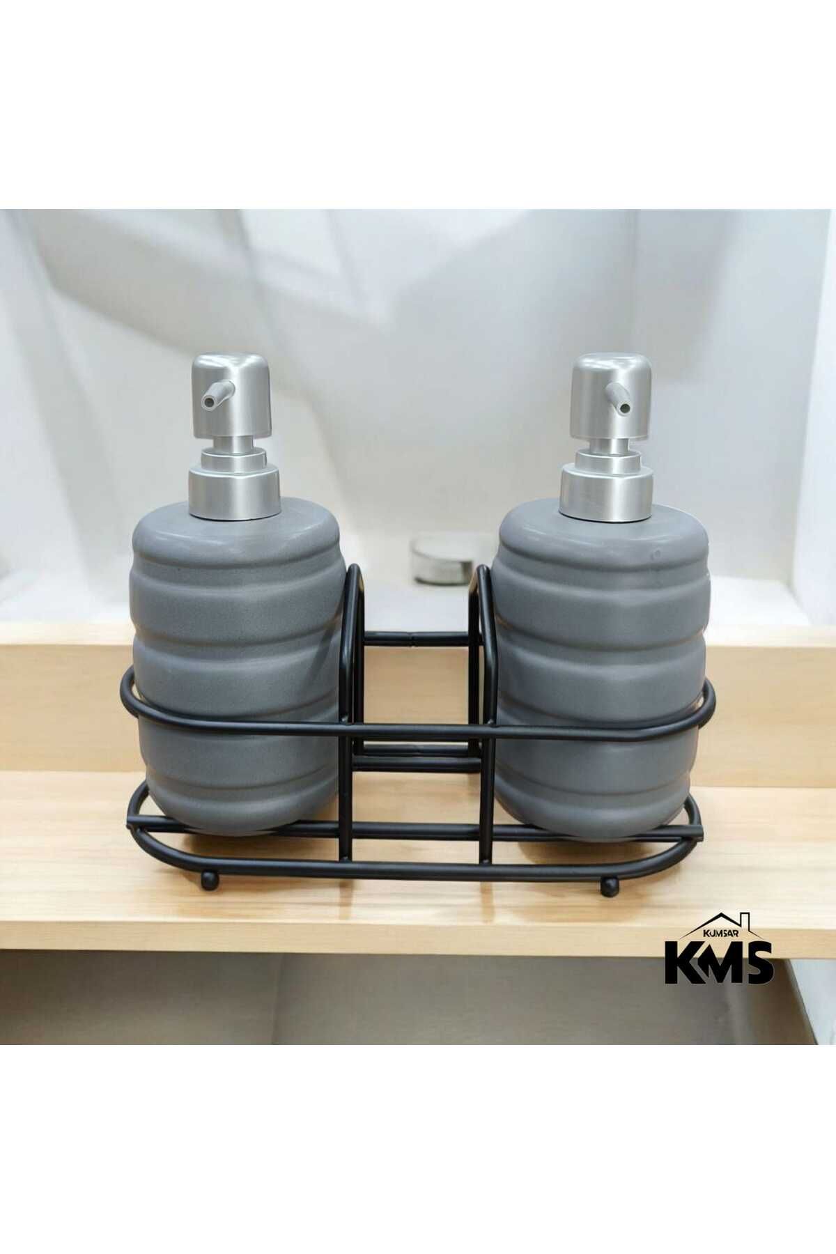 KMS Kumsar Metal standlı 2'li porselen sıvı sabunluk