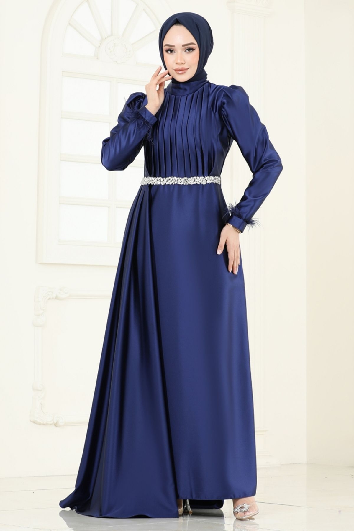 Modaselvim Beli Taşlı Saten Abiye 8006YG95 Laci