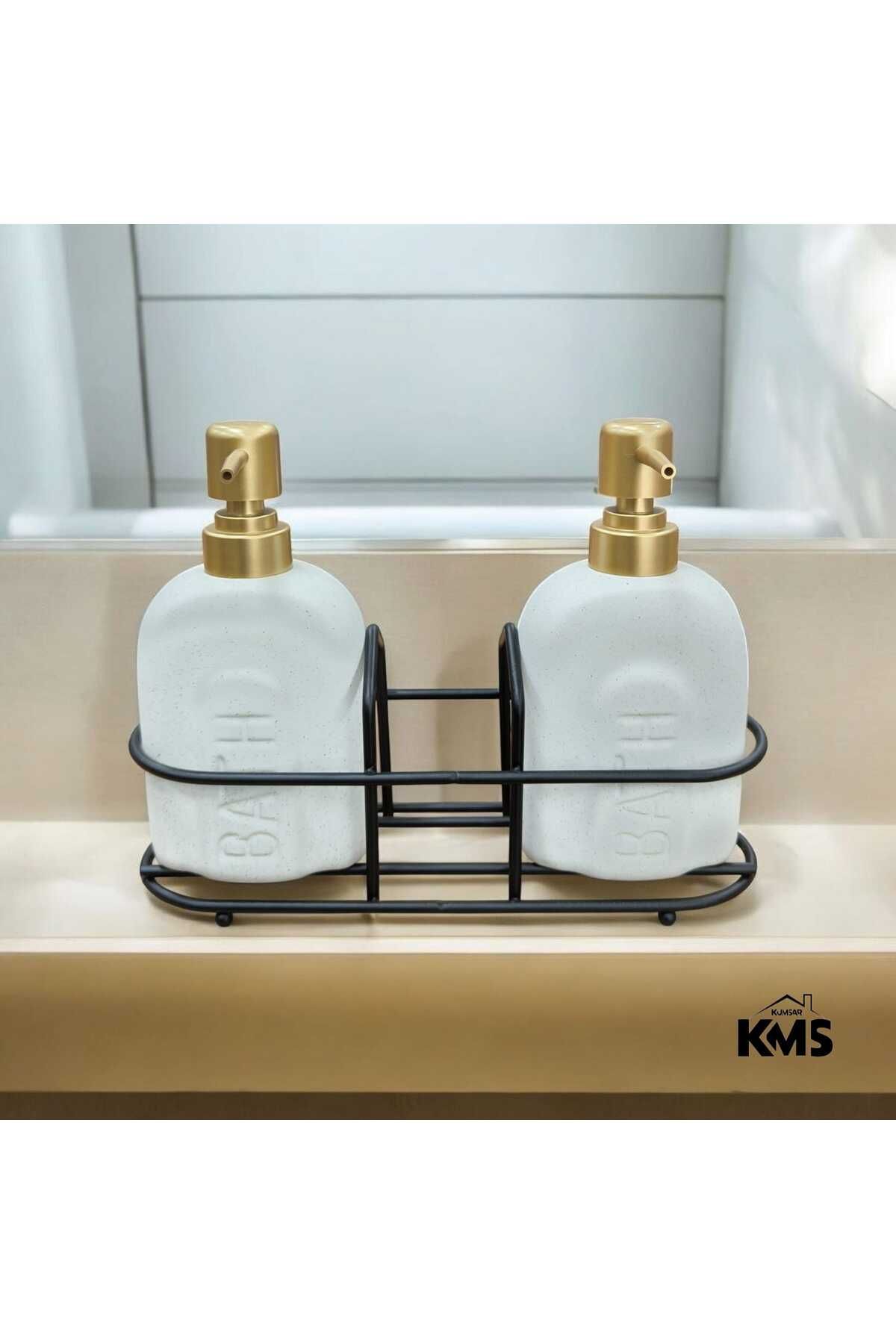KMS Kumsar Metal standlı 2'li porselen sıvı sabunluk
