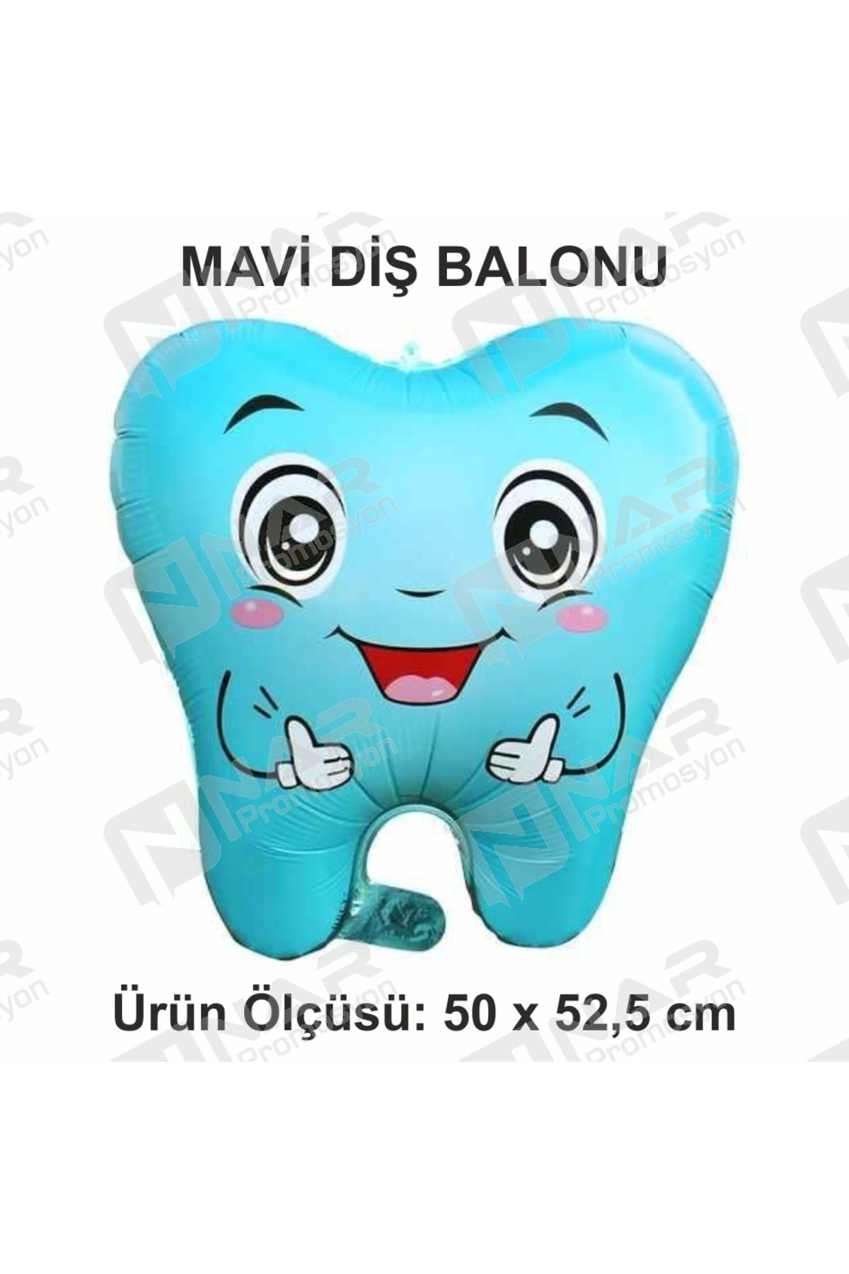 Nar Promosyon Diş Şeklinde Balon 1 Adet Mavi Diş Şeklinde Folyo Balon, İlk Diş Buğdayı Balonu 50 x 52,5 cm Ebat