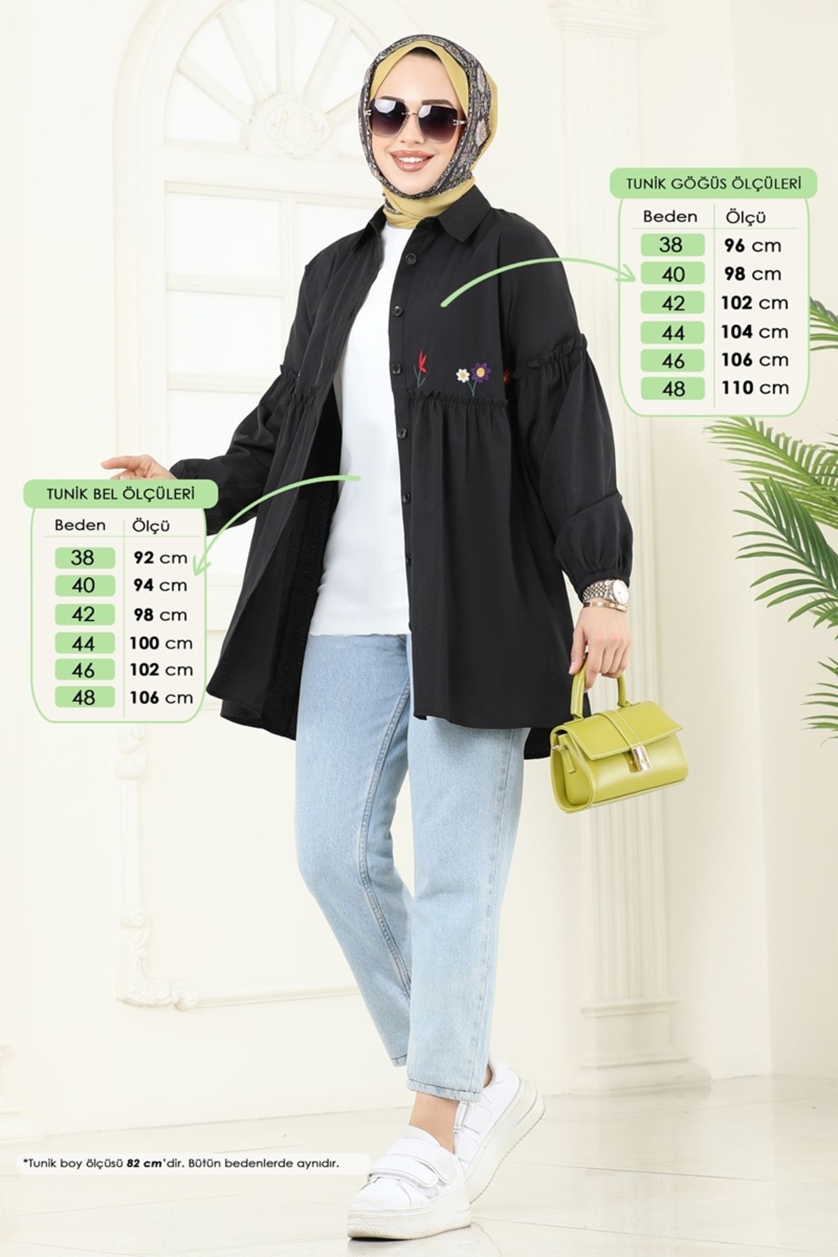 Modaselvim Nakış İşlemeli Tunik 4060ASN888 Siyah