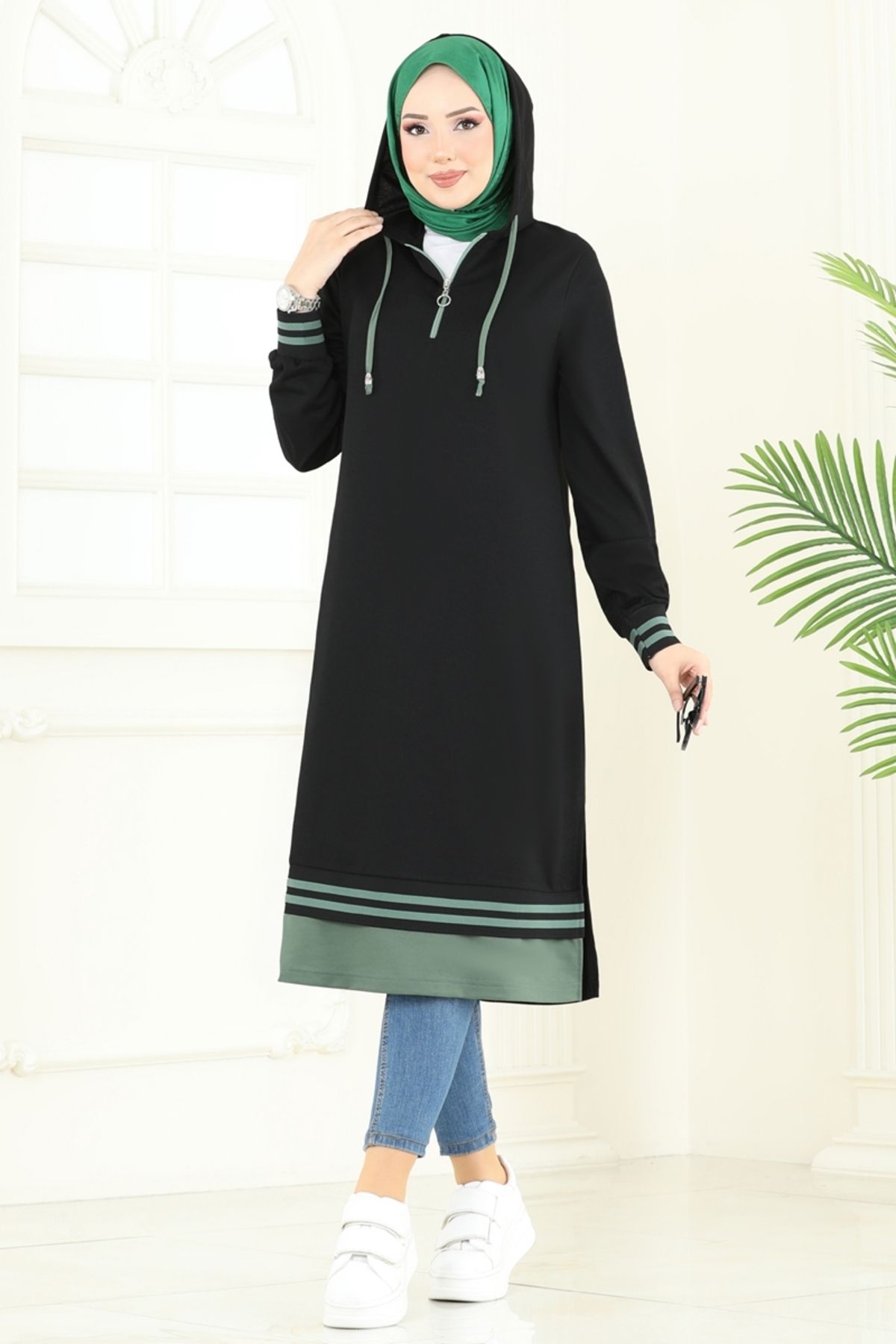 Modaselvim Yarım Fermuarlı Tesettür Tunik 399DVL817 Siyah