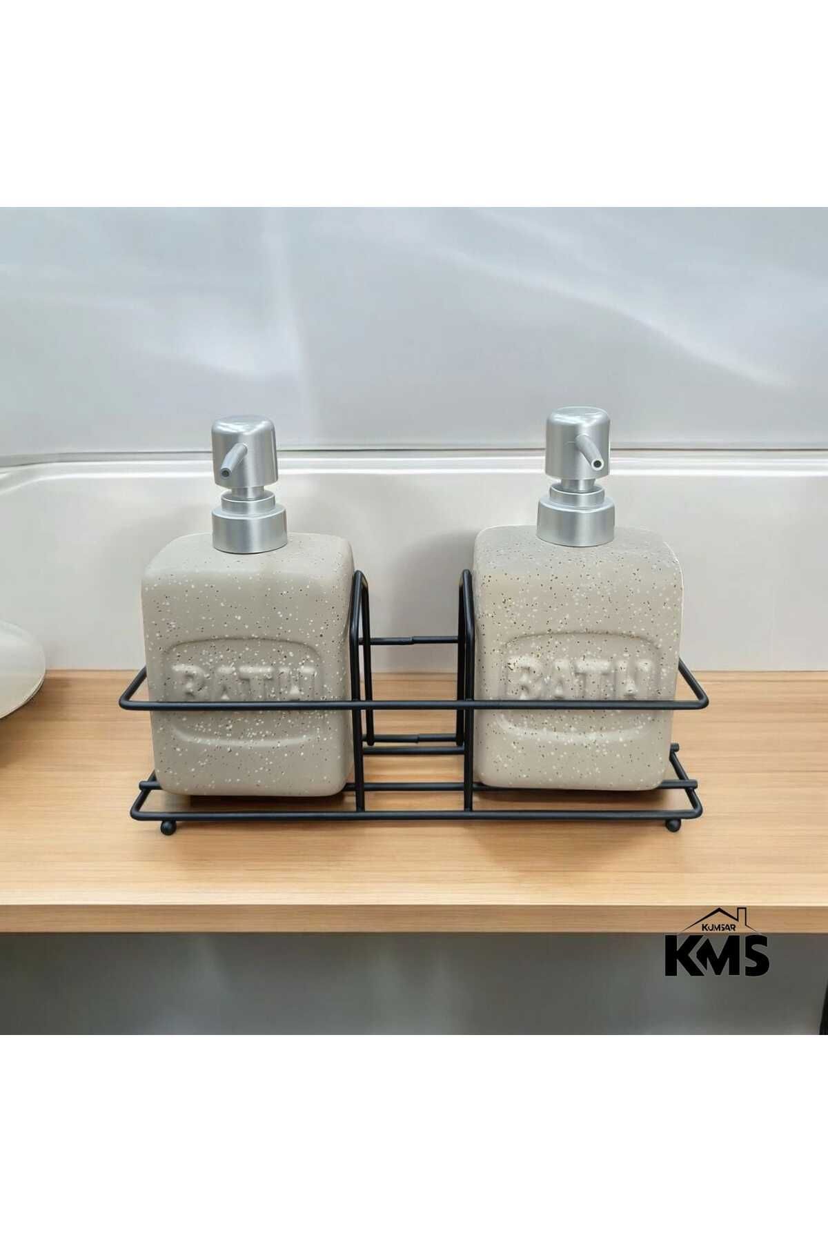 KMS Kumsar Metal standlı 2'li porselen sıvı sabunluk
