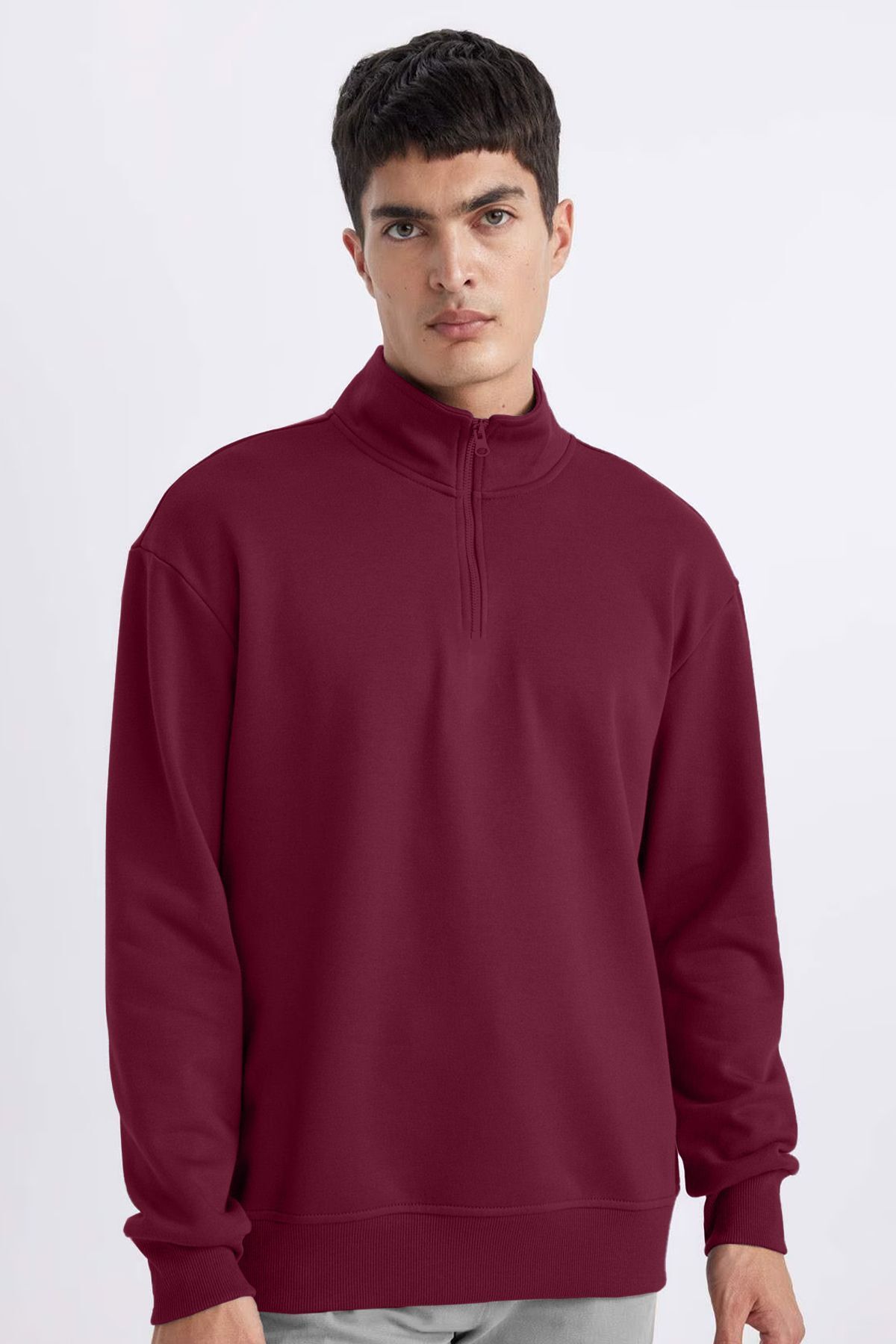 aradimtaradim Peak Erkek Bordo Oversize Fermuarlı Yaka Sweatshirt 7021