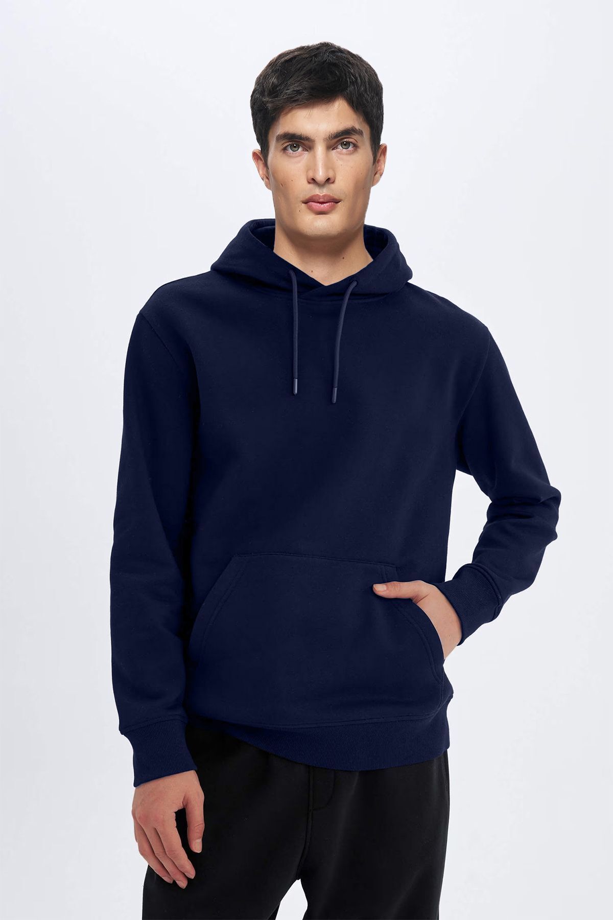 aradimtaradim Peak Erkek Lacivert Pamuklu Kanguru Cepli Kapüşonlu Sweatshirt 7017