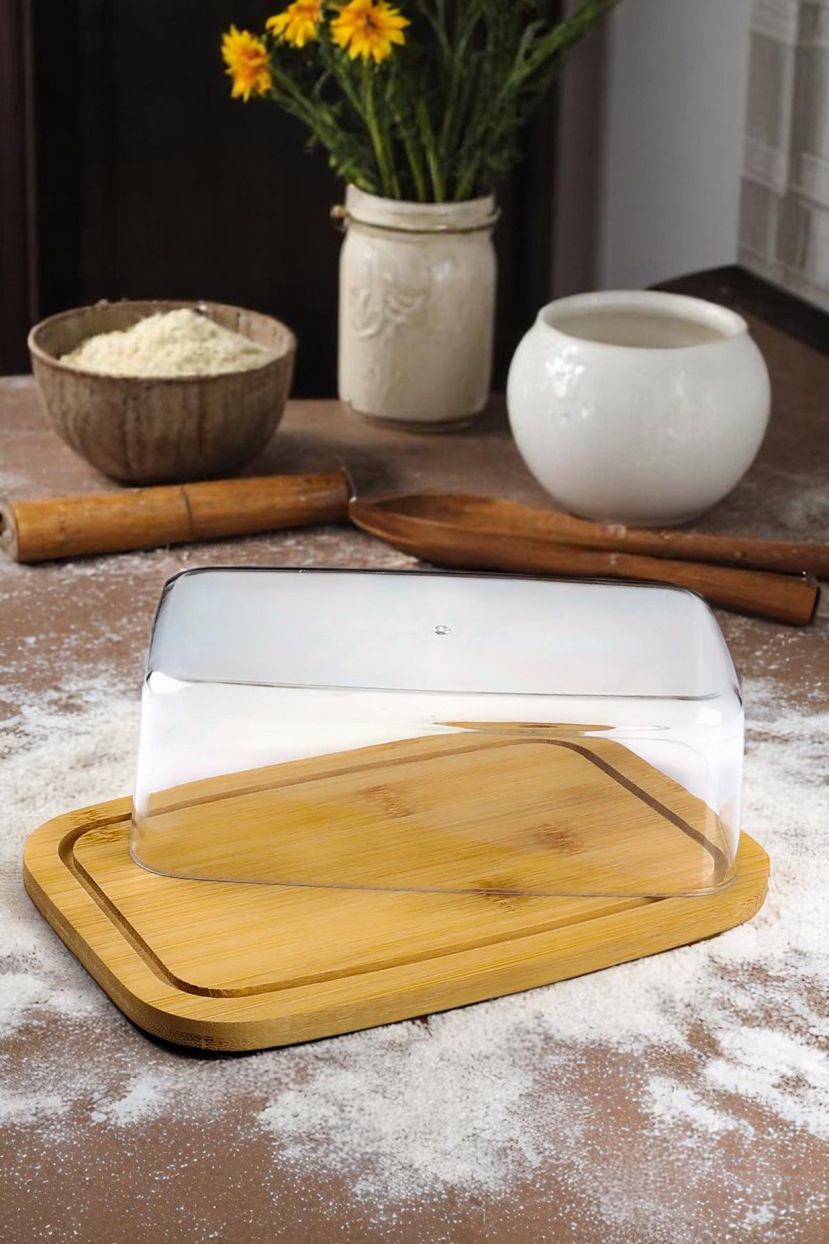 Home Akrilik Kapaklı Bambu Altlıklı Tereyağlık ve Saklama Kabı