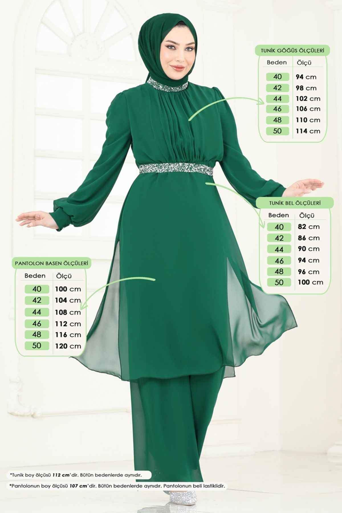 Modaselvim Kemeri Taşlı Şifon Abiye Takım 4272AB368 Zümrüt