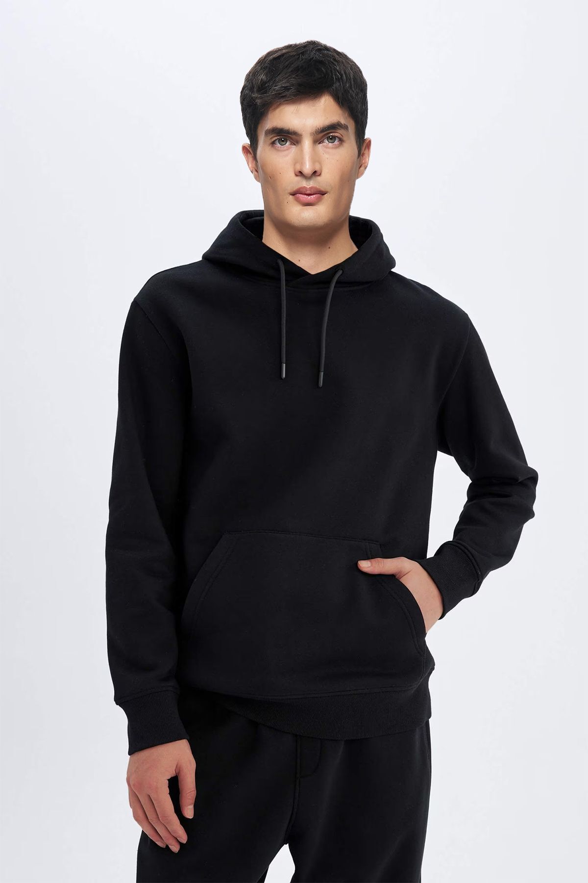 aradimtaradim Peak Erkek Siyah Pamuklu Kanguru Cepli Kapüşonlu Sweatshirt 7017