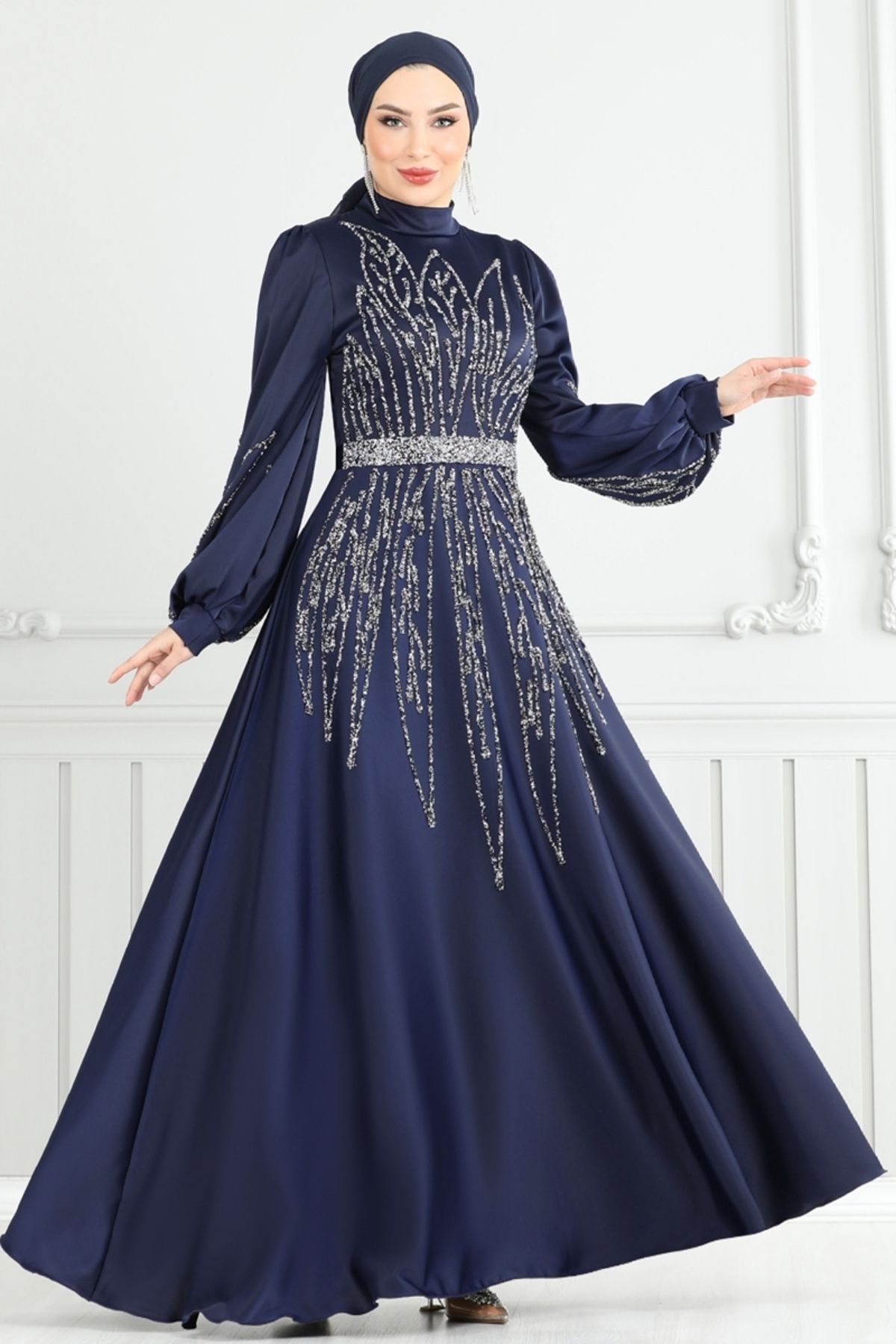Modaselvim Taş Detay Saten Abiye 5675EDF311 Laci