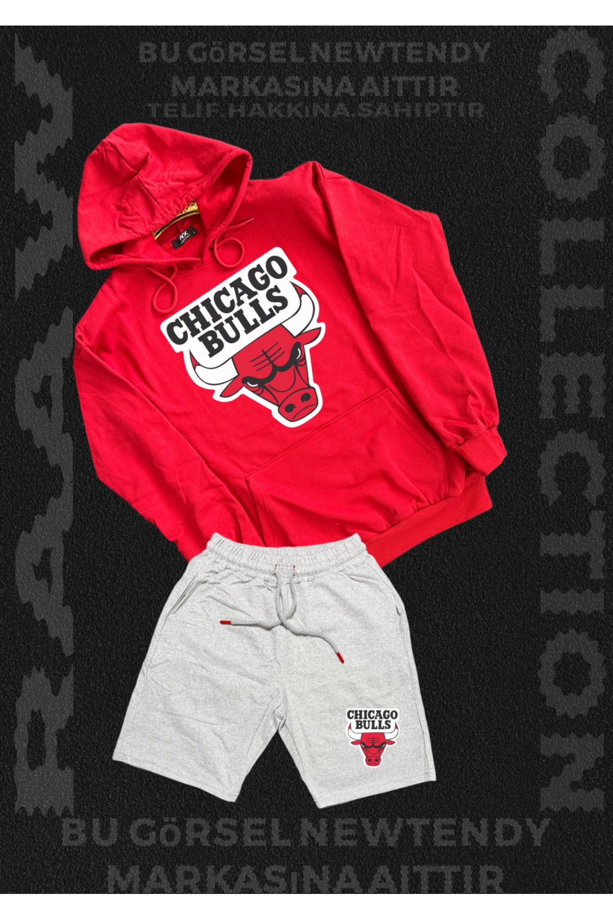 Minikelya Chicago Bulls Erkek Oversize Kapüşonlu Şort Takımı (2’li NBA Set)