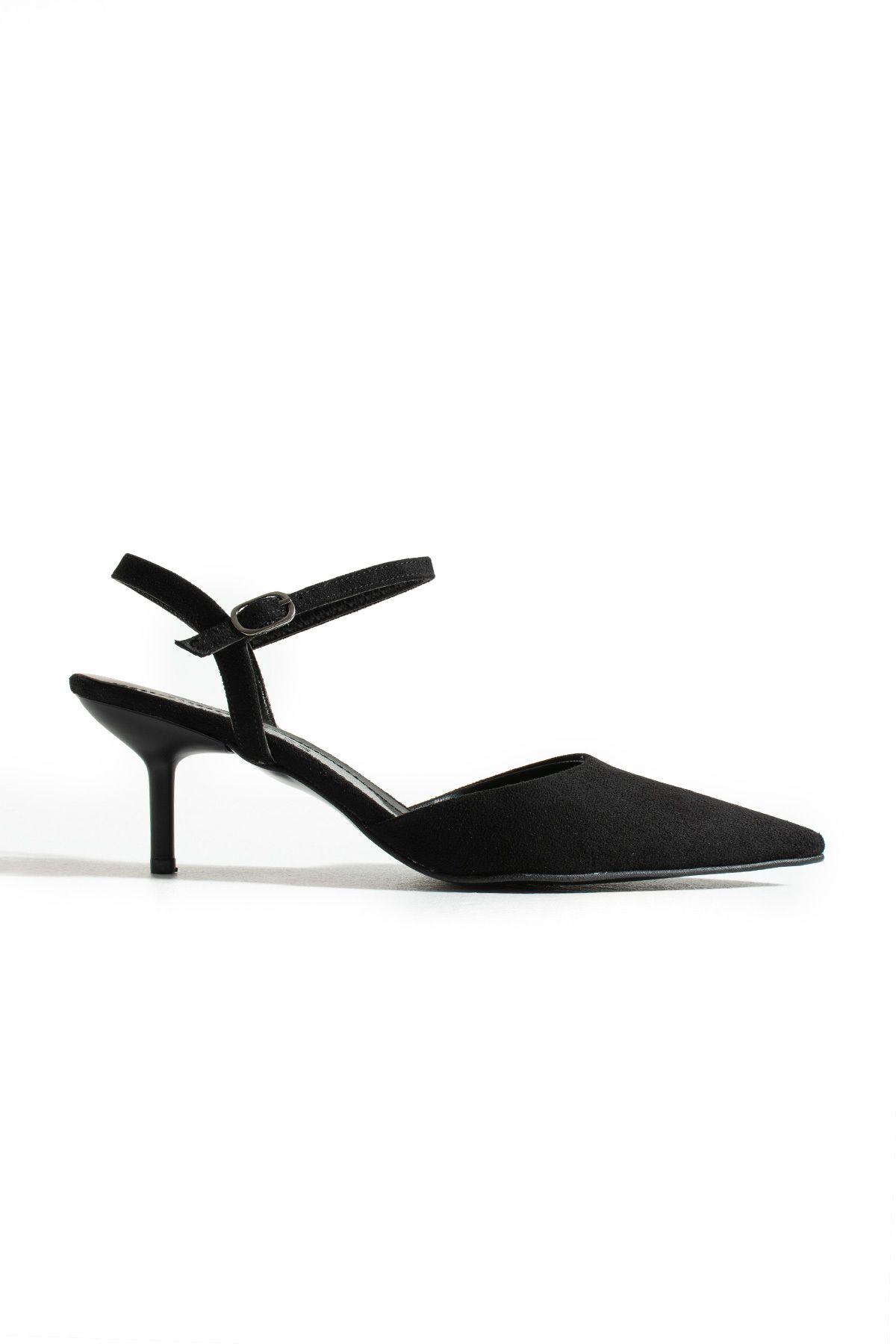Gökçe Shoes Faleria Siyah Süet Bilekten Kemerli Kadın Topuklu Ayakkabı