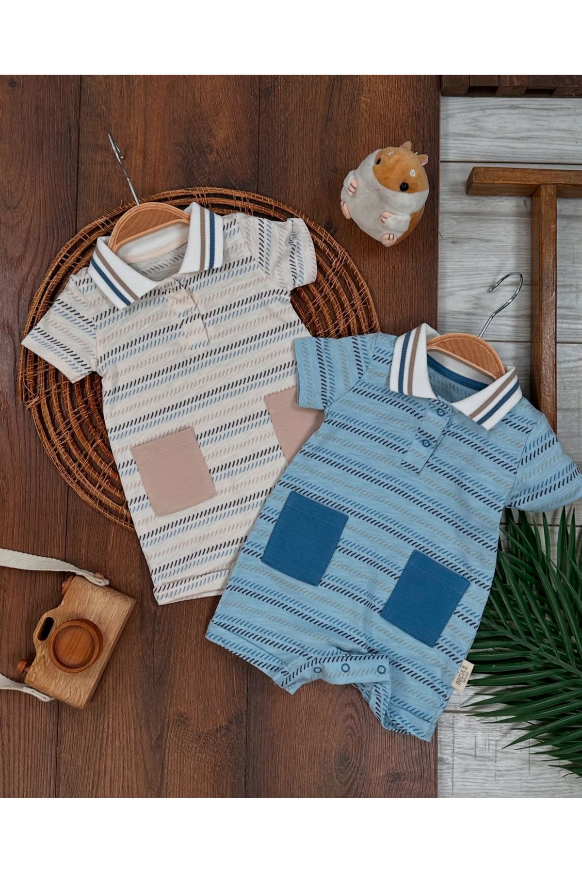 bebicix POLO YAKA ETNİK DESEN CEP DETAYLI YAZLIK ERKEK BEBEK TULUM