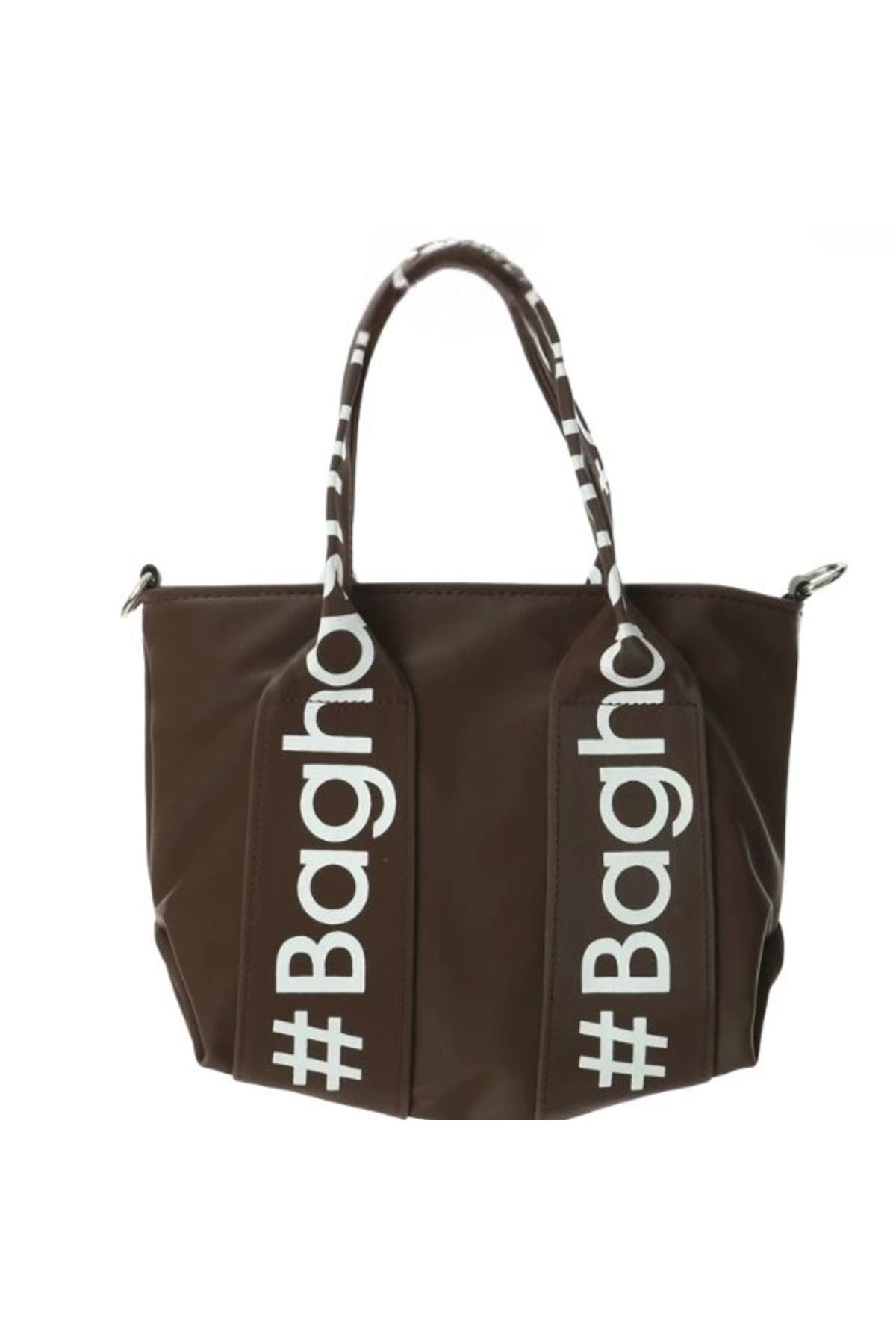 Emperium Baghashtag Kahverengi Mini Su Geçirmez Kulp Yazılı Tote Çanta