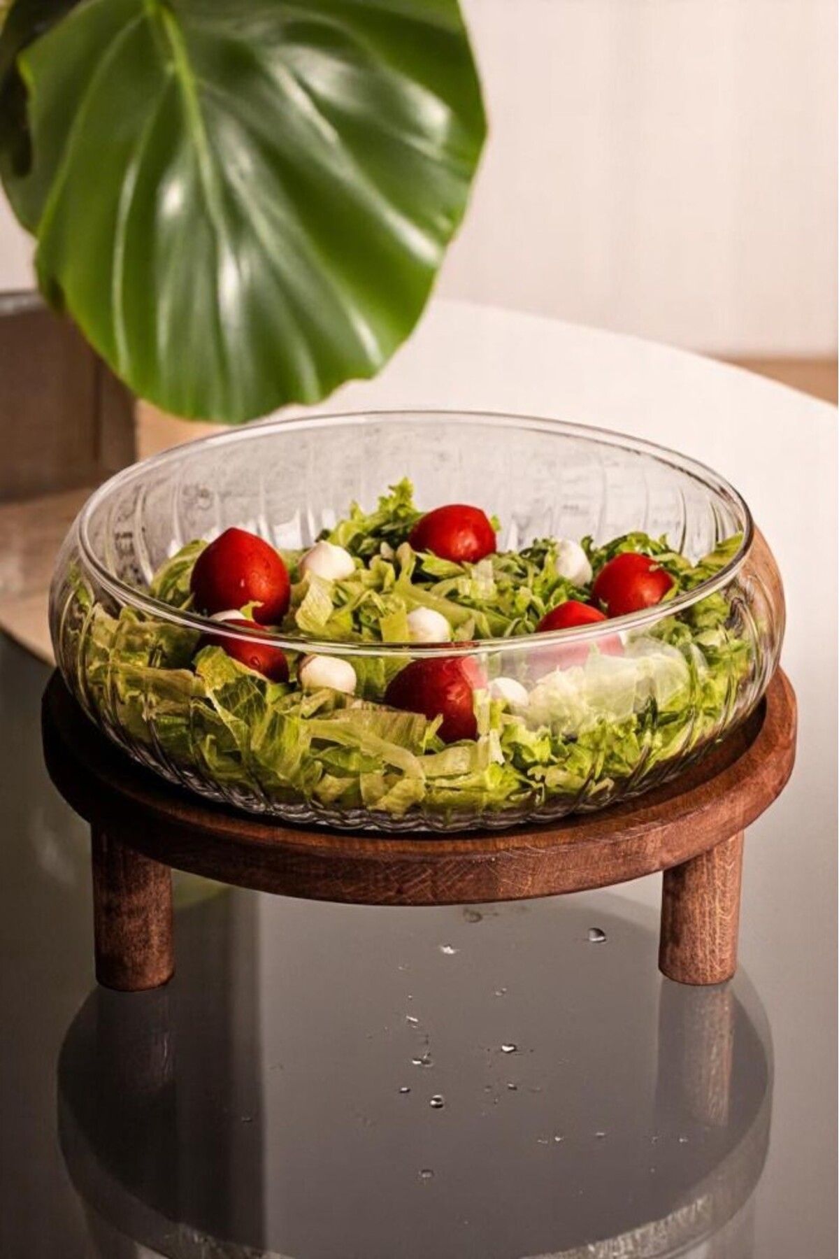 EG75 %100 El Yapımı Büyük Boy(24cm) Desenli Cam Salata Kasesi