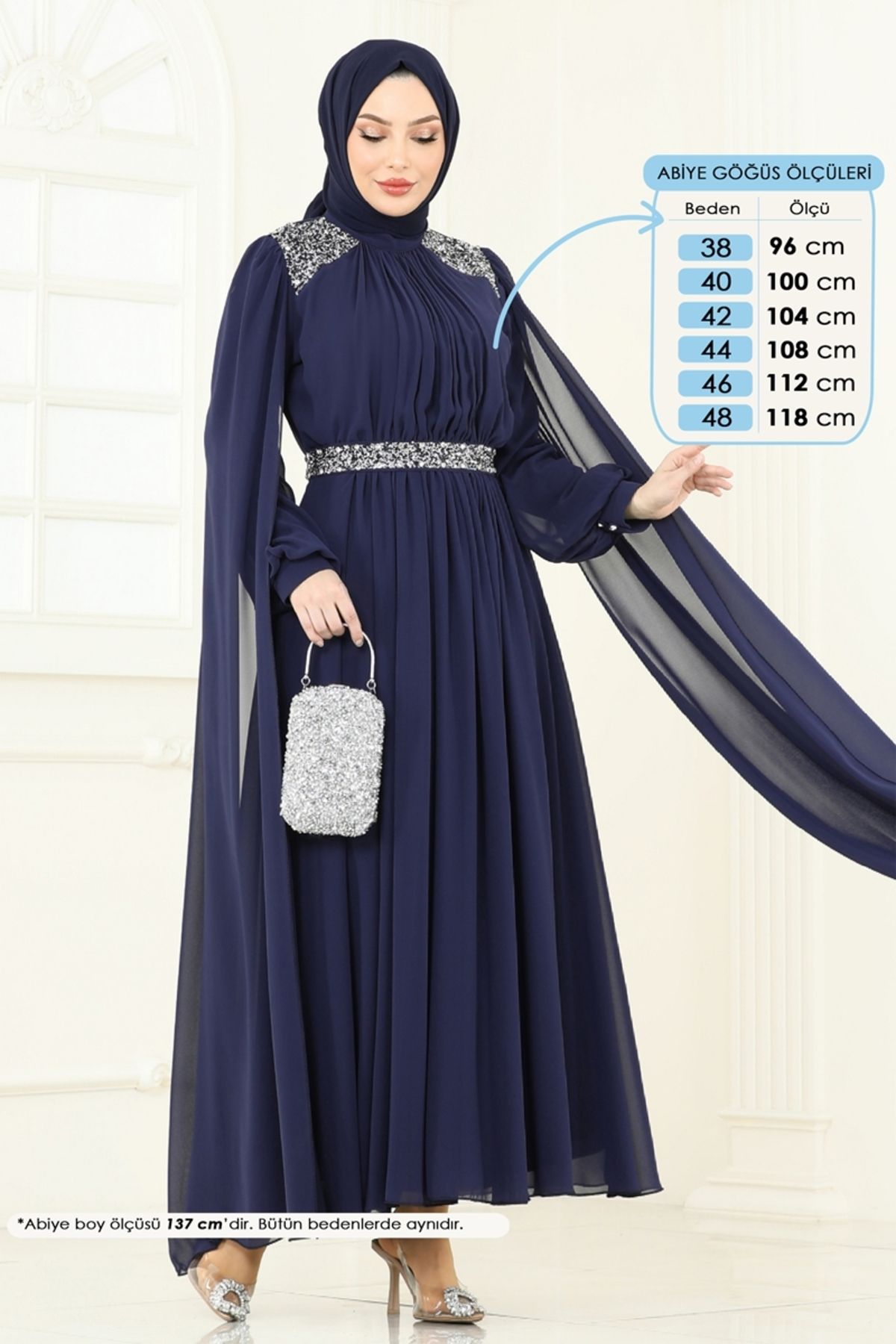Modaselvim Pelerinli Şifon Abiye 7101AB368 Laci
