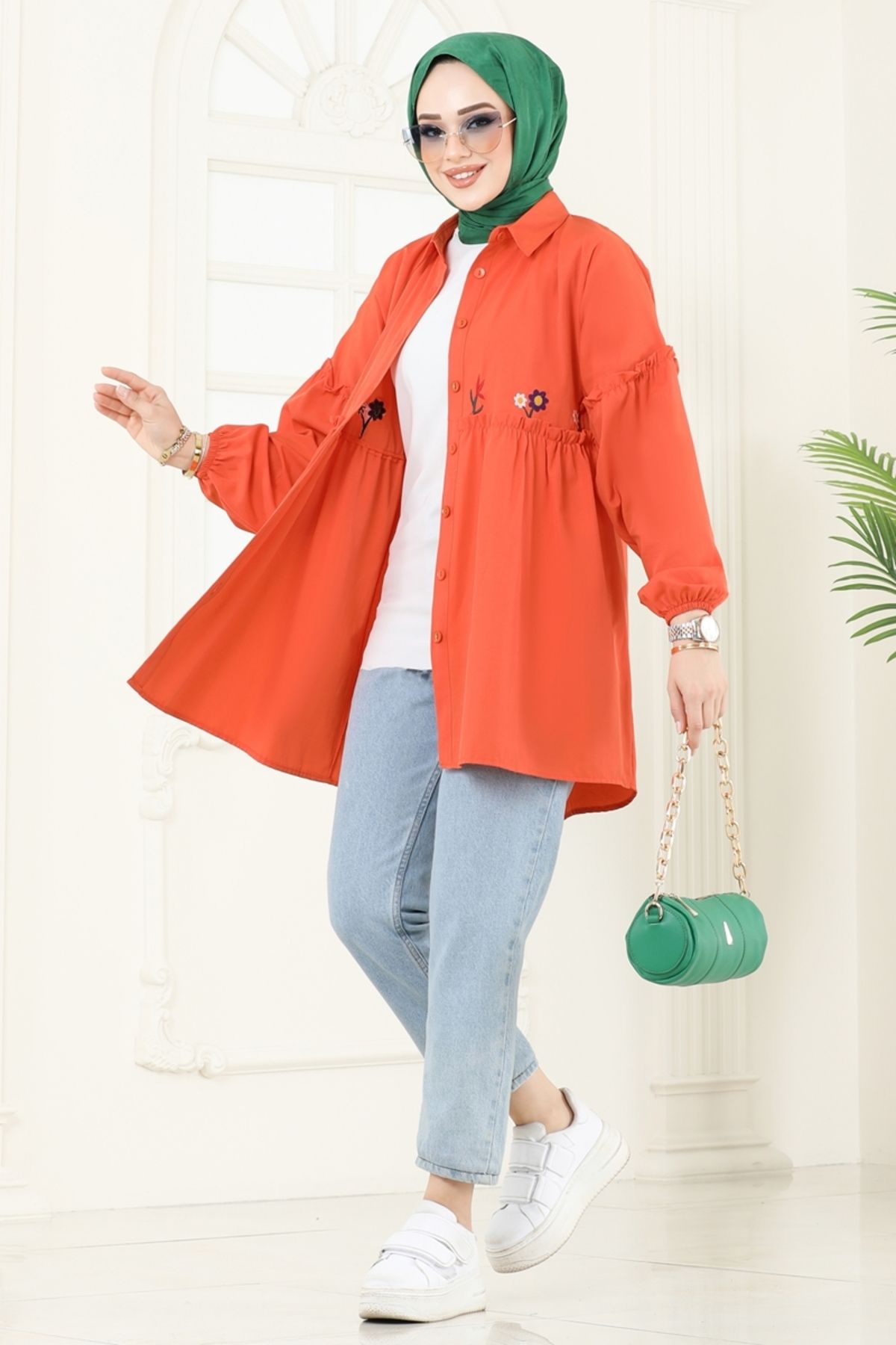 Modaselvim Nakış İşlemeli Tunik 4060ASN888 Oranj
