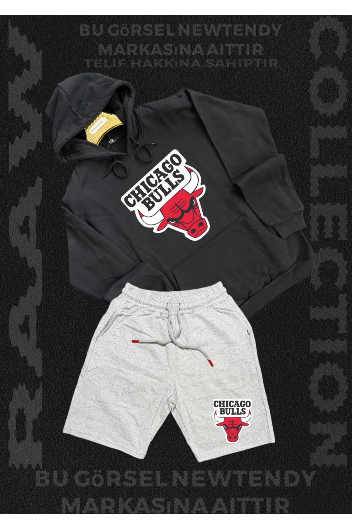 Minikelya Chicago Bulls Erkek Oversize Kapüşonlu Şort Takımı (2’li NBA Set)