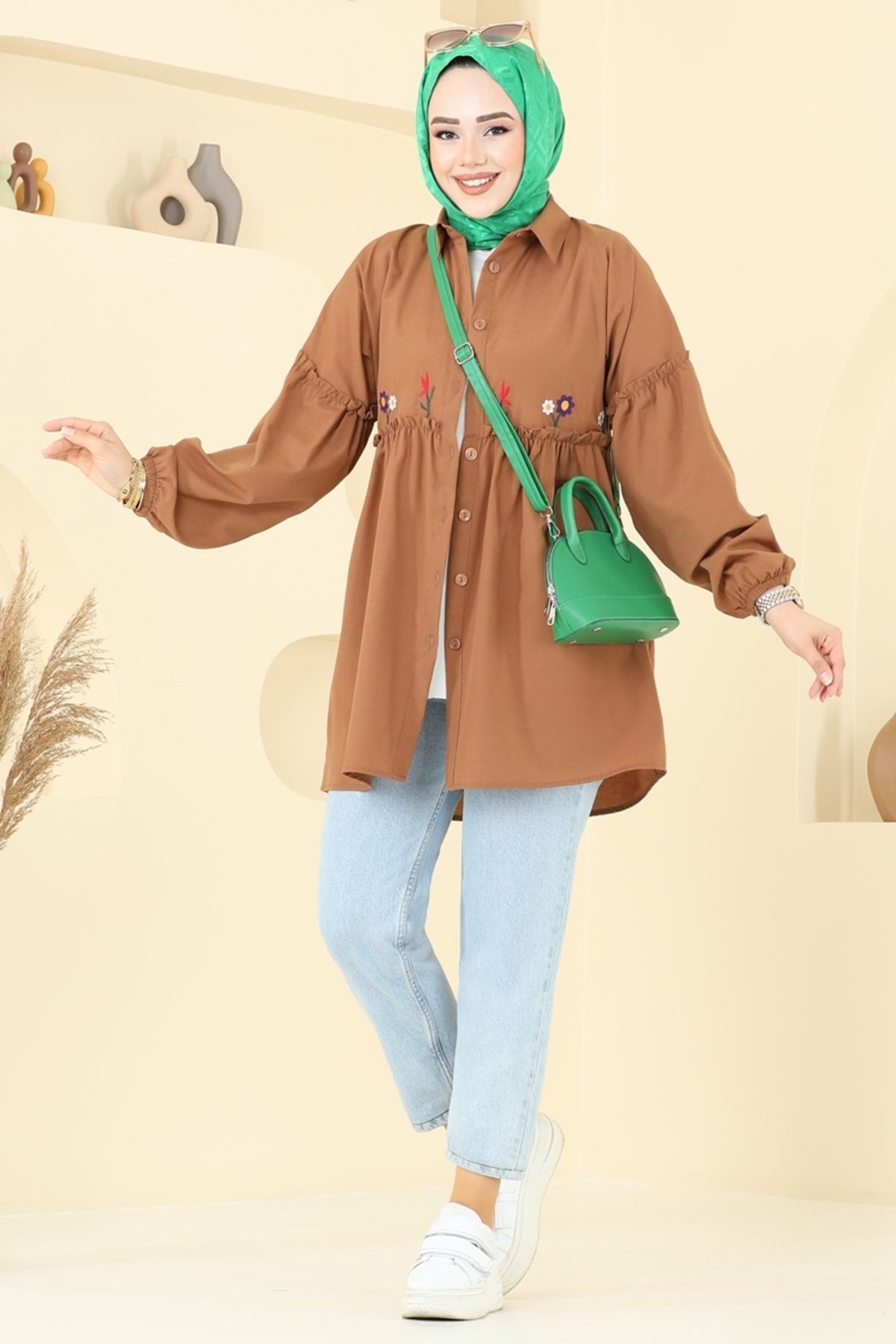 Modaselvim Nakış İşlemeli Tunik 4060ASN888 Kahve