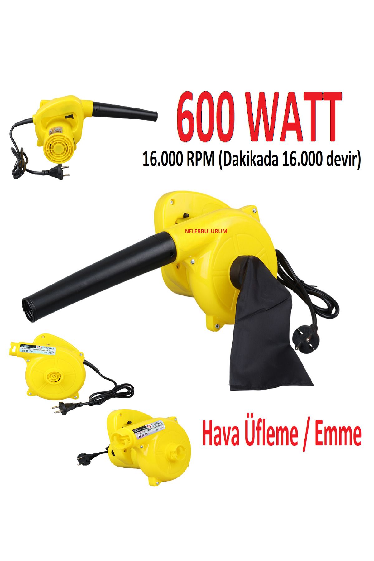 nelerbulurum ELEKTRİKLİ 220 VOLT-600 WATT Hava Üfleme / Emme Makinesi (16000RPM*50HZ)