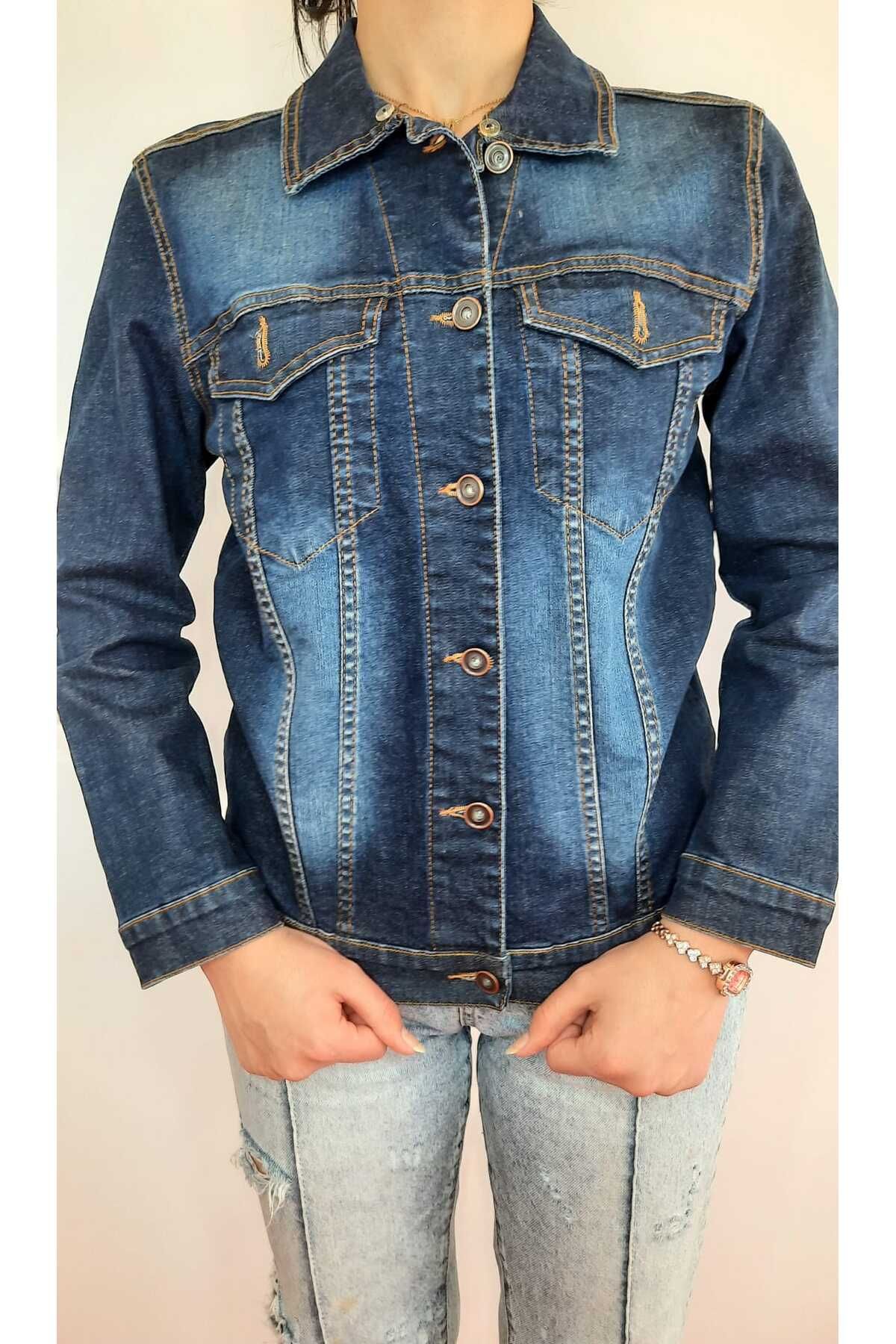 ŞIK VE MUTLU Standart Boy Denim Kadın Kot Ceket