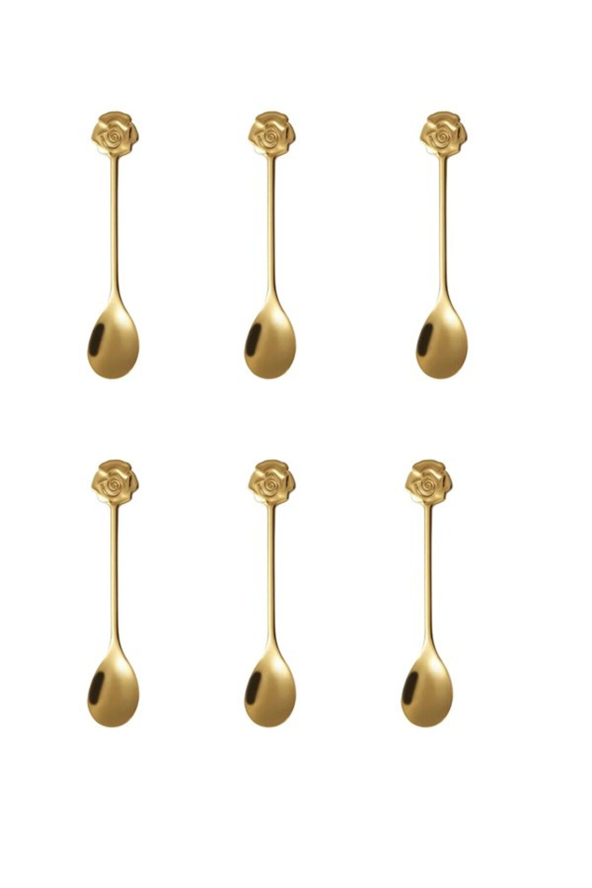 Qerhome 6'lı Golden Bloom Serisi 6'lı Çay Kaşığı Gül Model