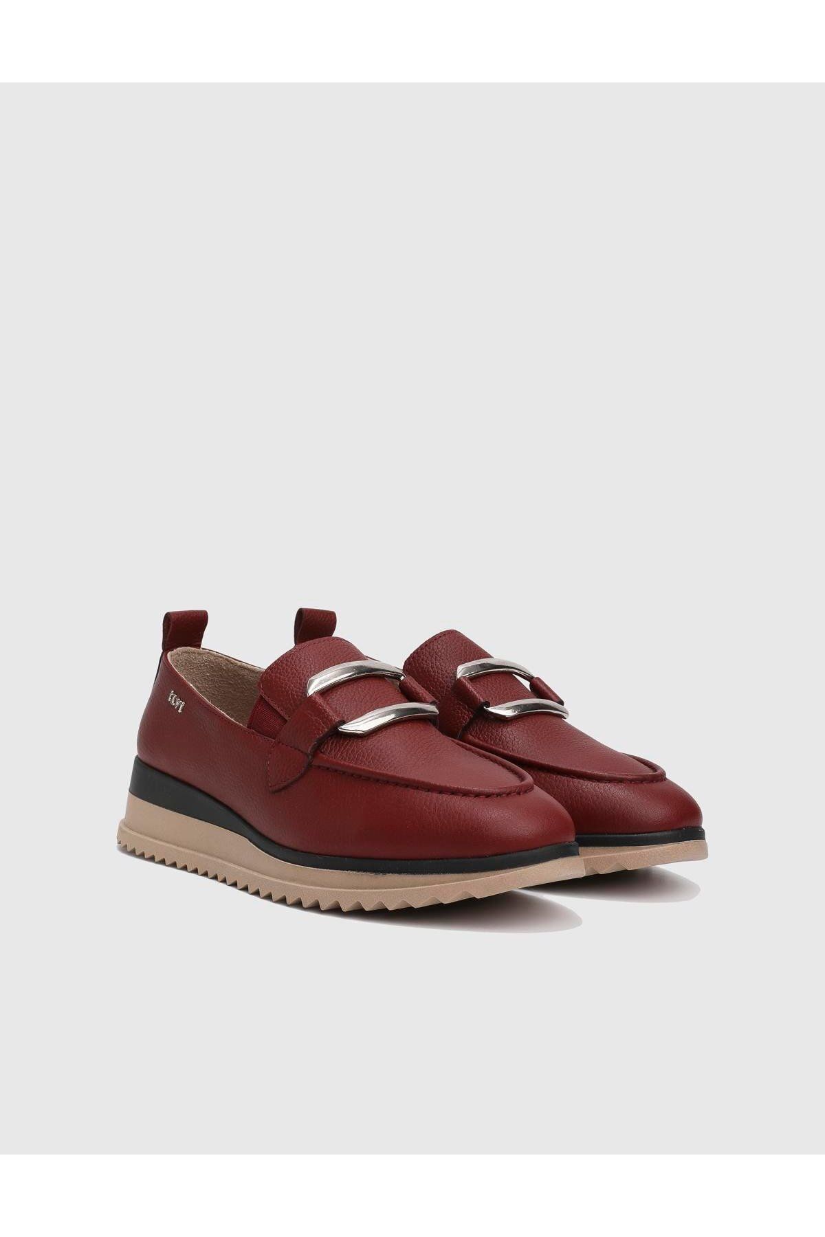 İLVİ Helsa Hakiki Deri Bordo Kadın Loafer