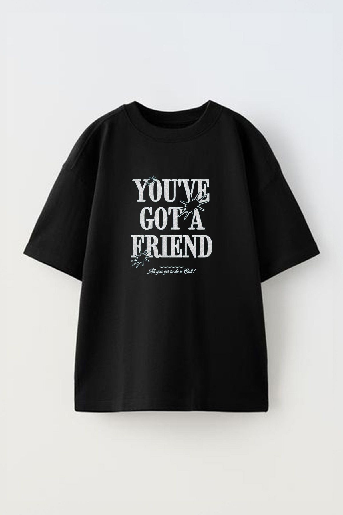 Anetos You've Got A Friend Ön Baskılı Pamuk Siyah Oversize T shirt