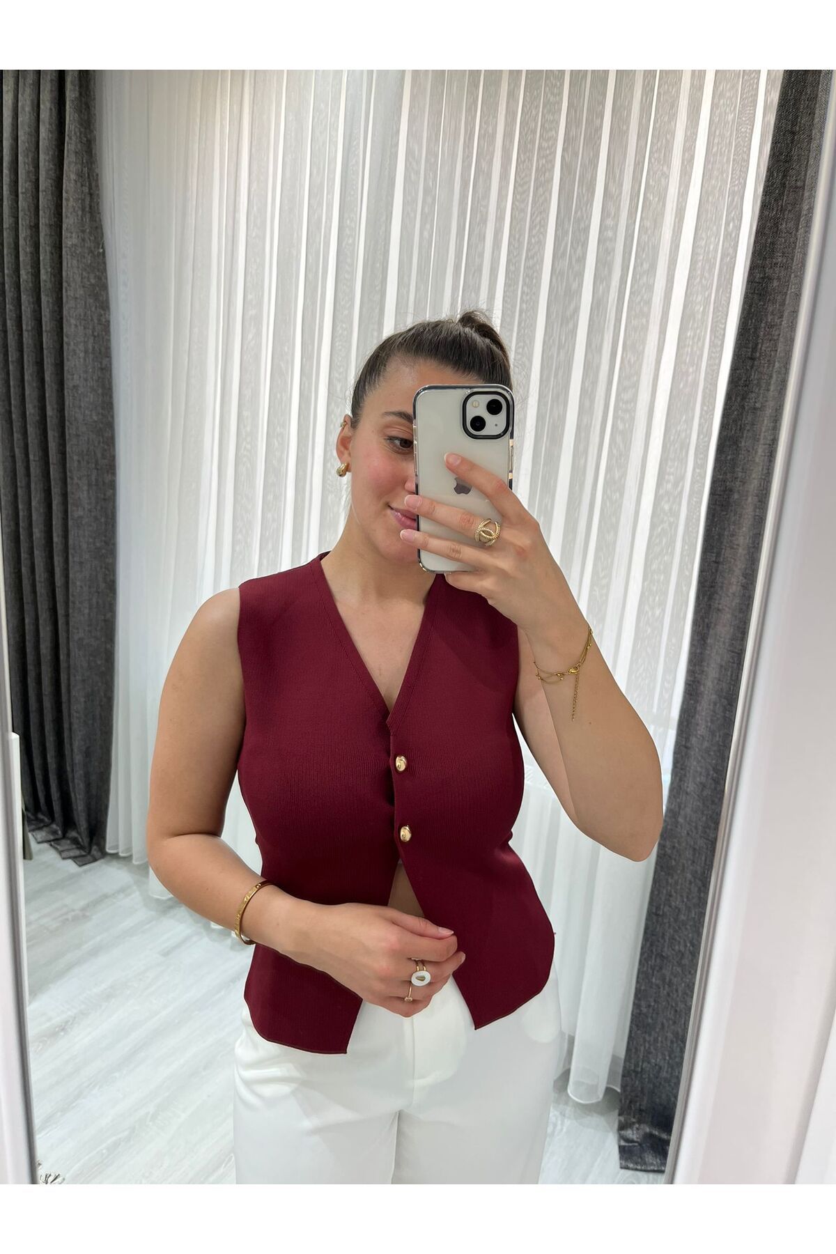 Butik Kadın Giyim Triko Çelik Kumaş Yelek