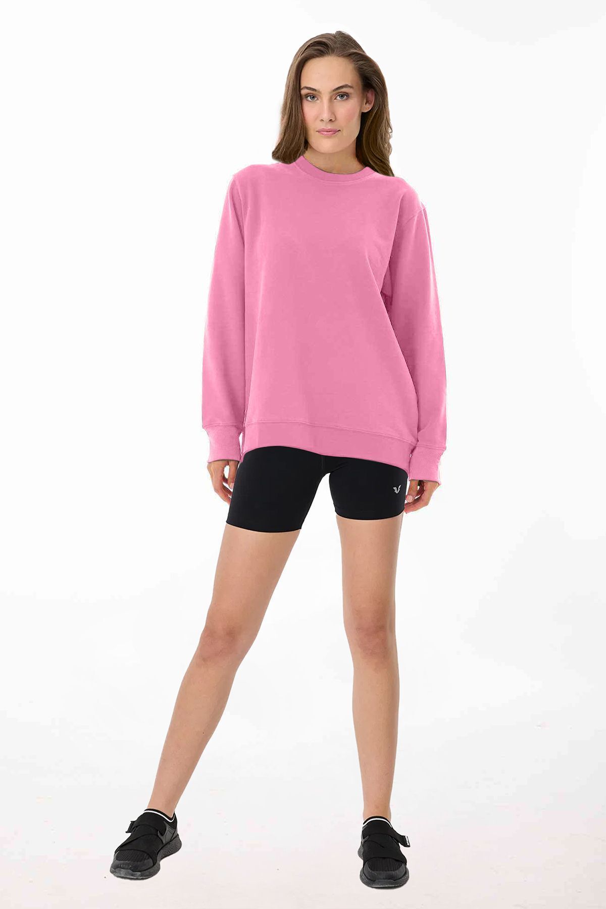 aradimtaradim Peak Kadın Pembe Oversize Bisiklet Yaka Basic Sweatshirt 7015