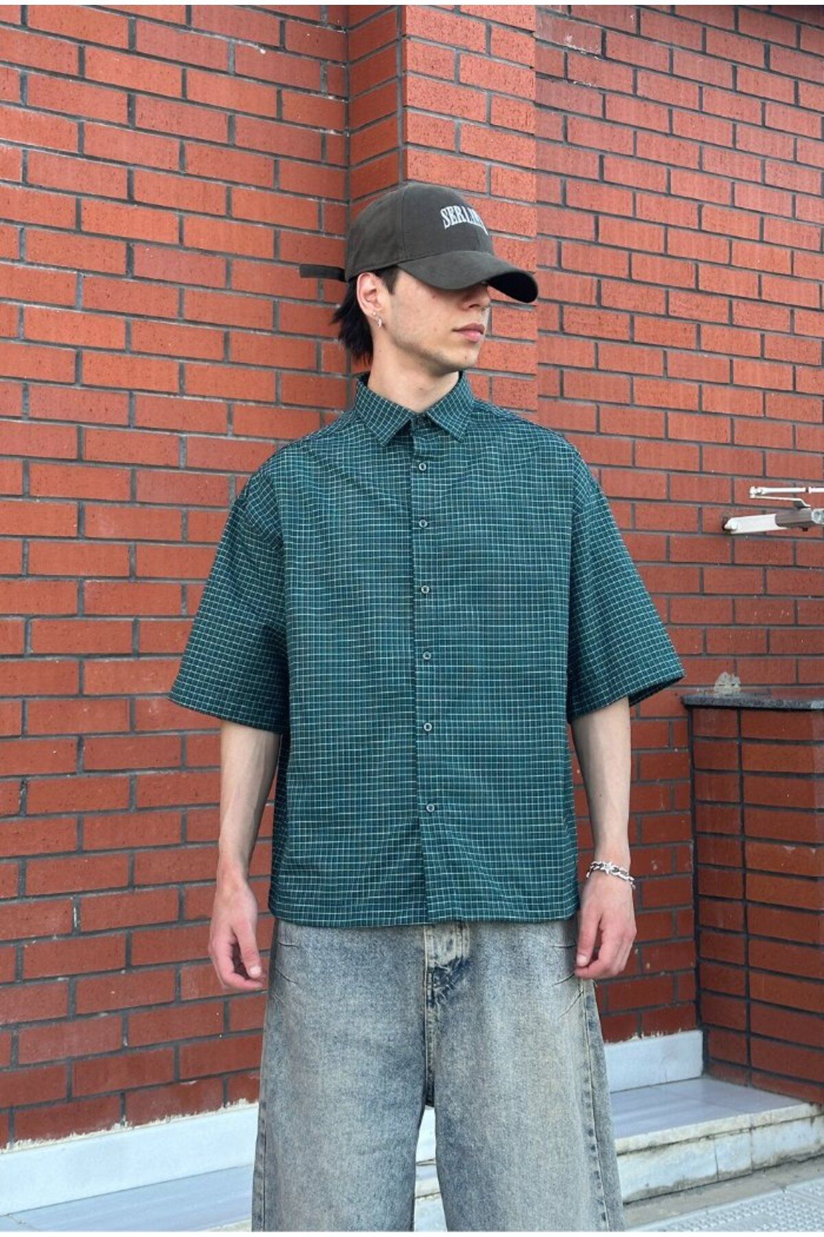 serline Ekose Desenli Boxy Fit Premium Oversize Gömlek