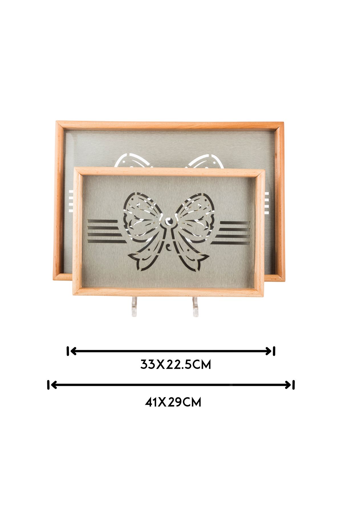 Dania-Set of 2 wooden plates and trays with a decorative base and a transparent acrylic layer, size (33*23)(41*29) cm 5
