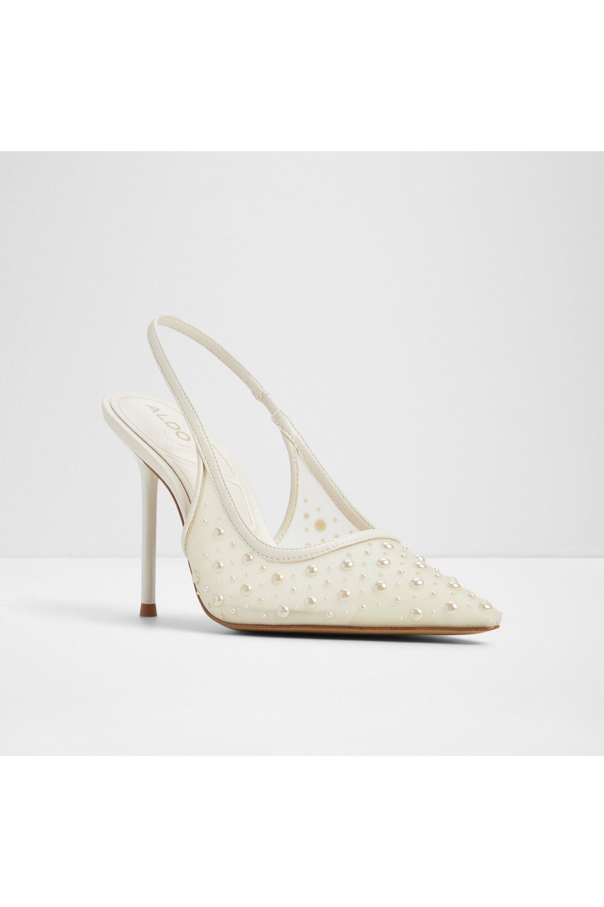 Aldo-Pearlescent - Pantofi de damă textil alb cu toc subțire 4