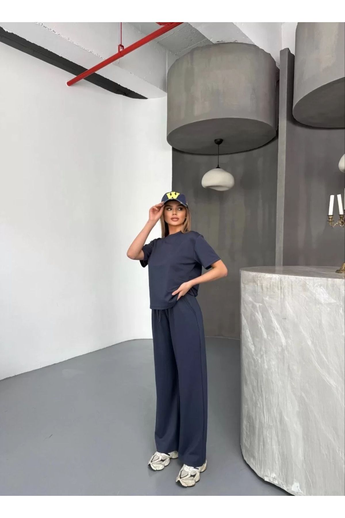 FantaziAtölyesi Osy Modal Yumuşak Dokulu Kumaş Kısa Kollu Bluz Rahat Pantalon ikili Takım- Füme