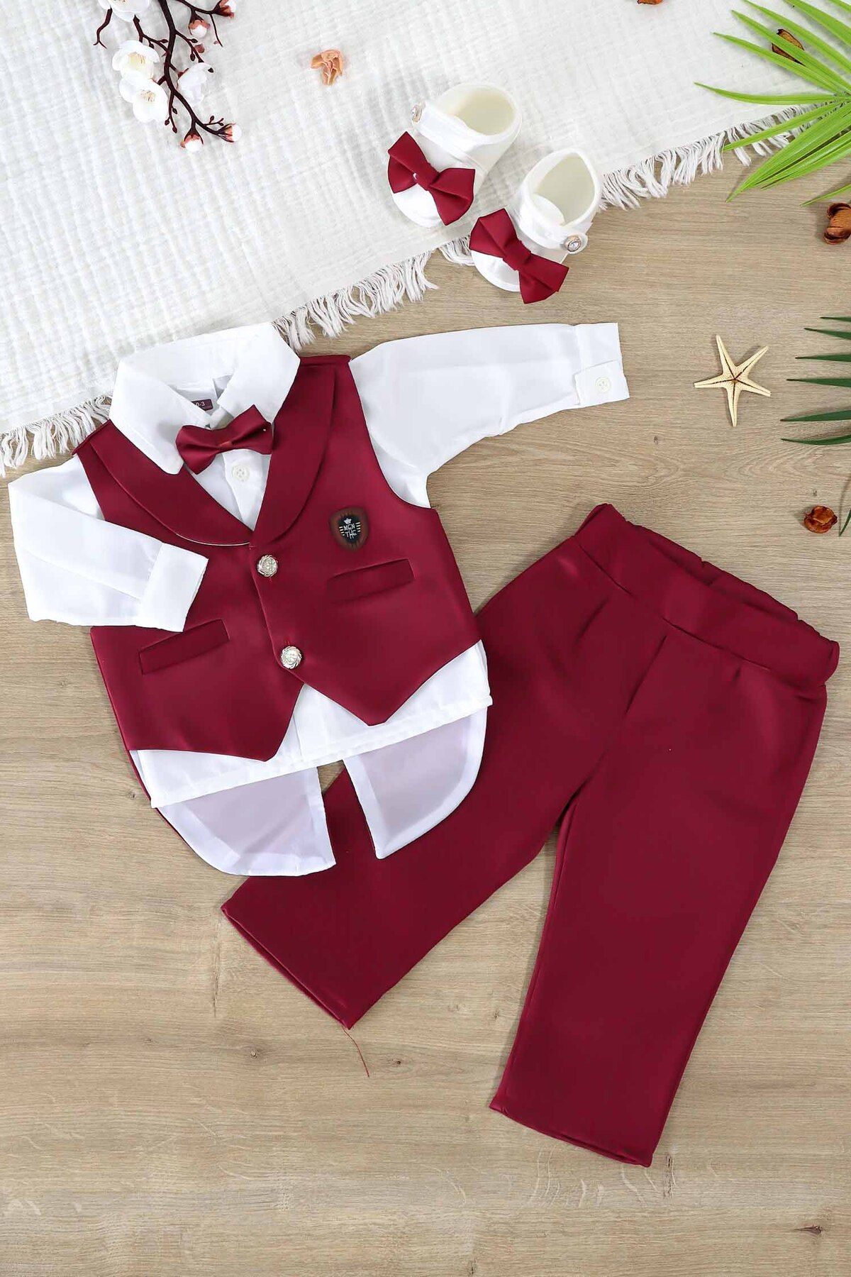 Sitilin Erkek Bebek Yelekli Papyonlu Mevlit Takımı Lüks Özel Gün ve Mevlütlük Süslü Set 0 - 4 AY STL7002