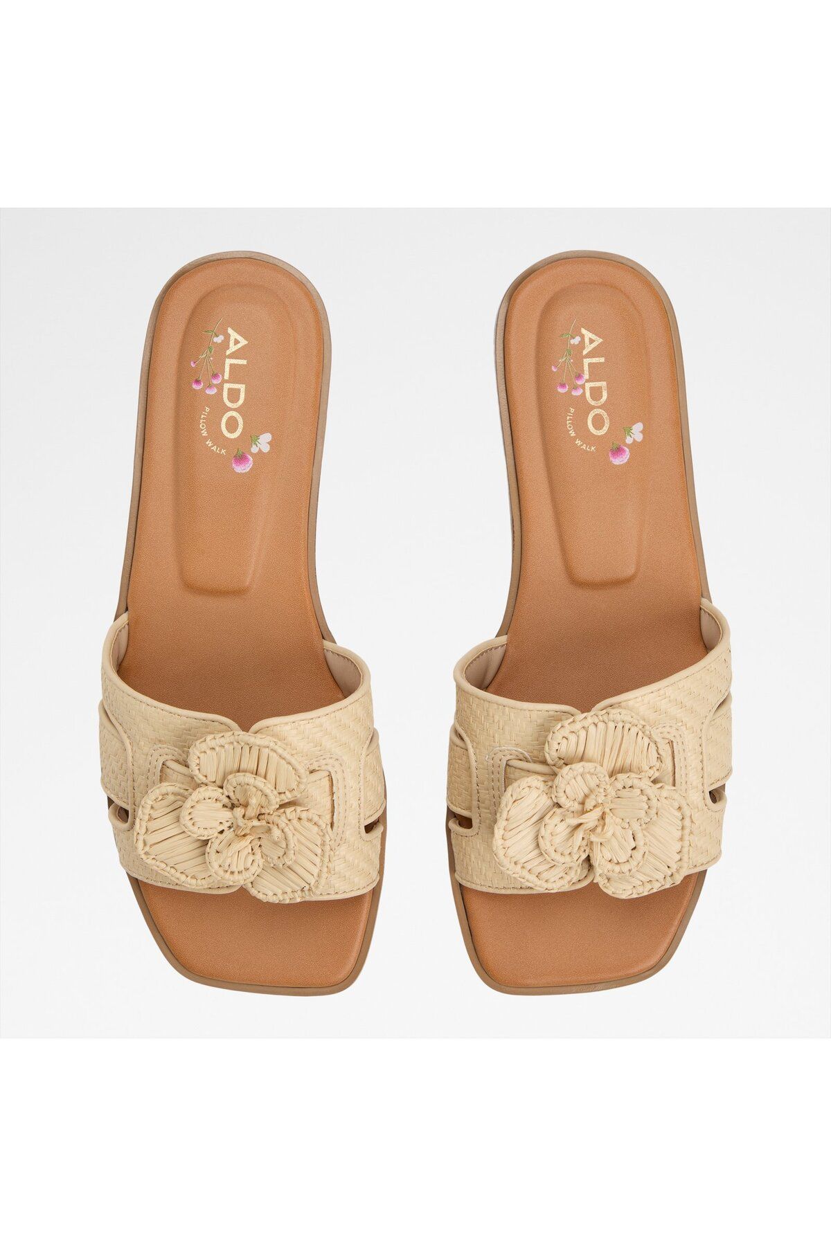 Aldo-SEAFLOWER - Γυναικεία υφασμάτινα ανοιχτό μπεζ ίσια πέδιλα χωρίς κορδόνια 6