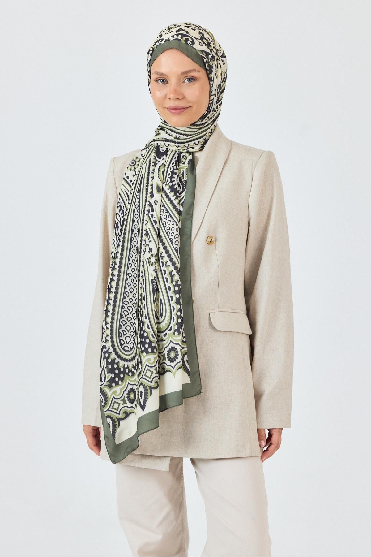 Rays Haki-Siyah Retro Desenli Şal 5684