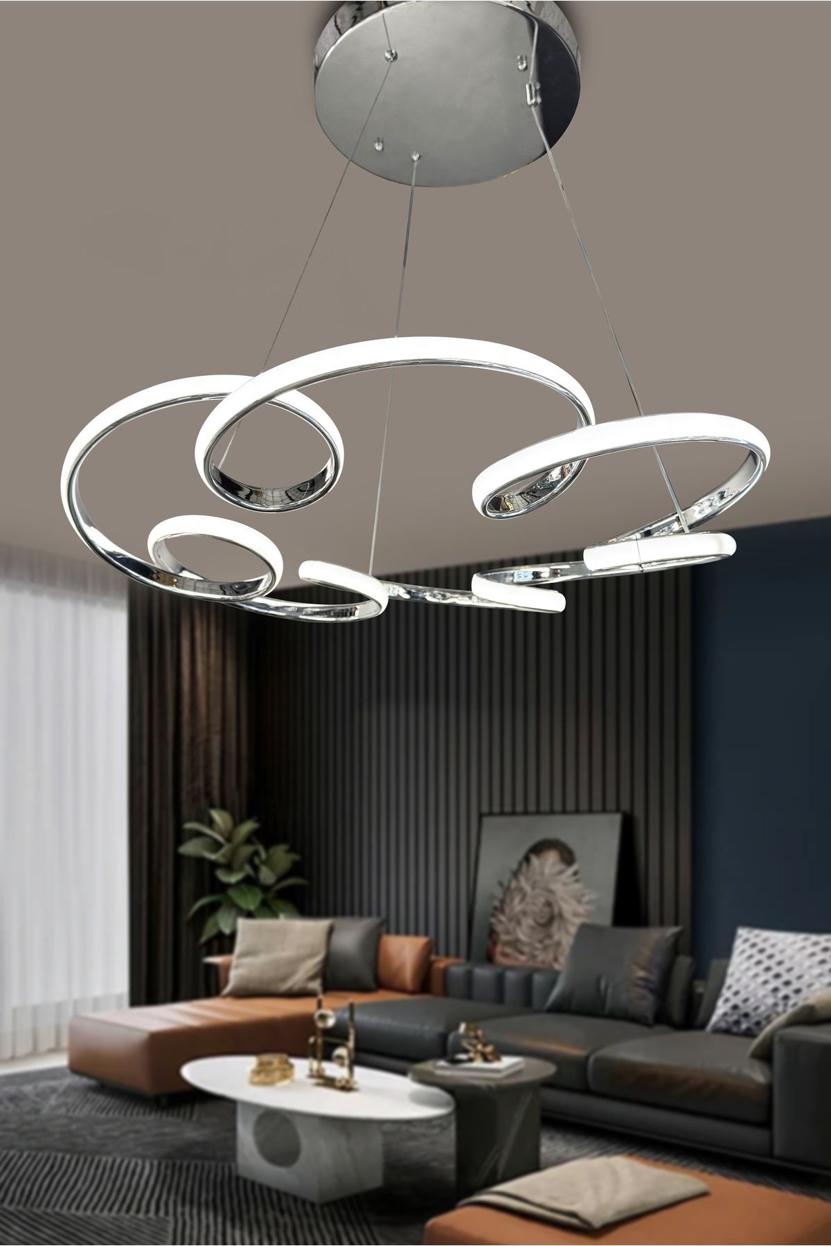 RSCOLLECTIONS Florya Modern Sarkıt Topsuz Powerled Ledli Avize Kumandalı Krom