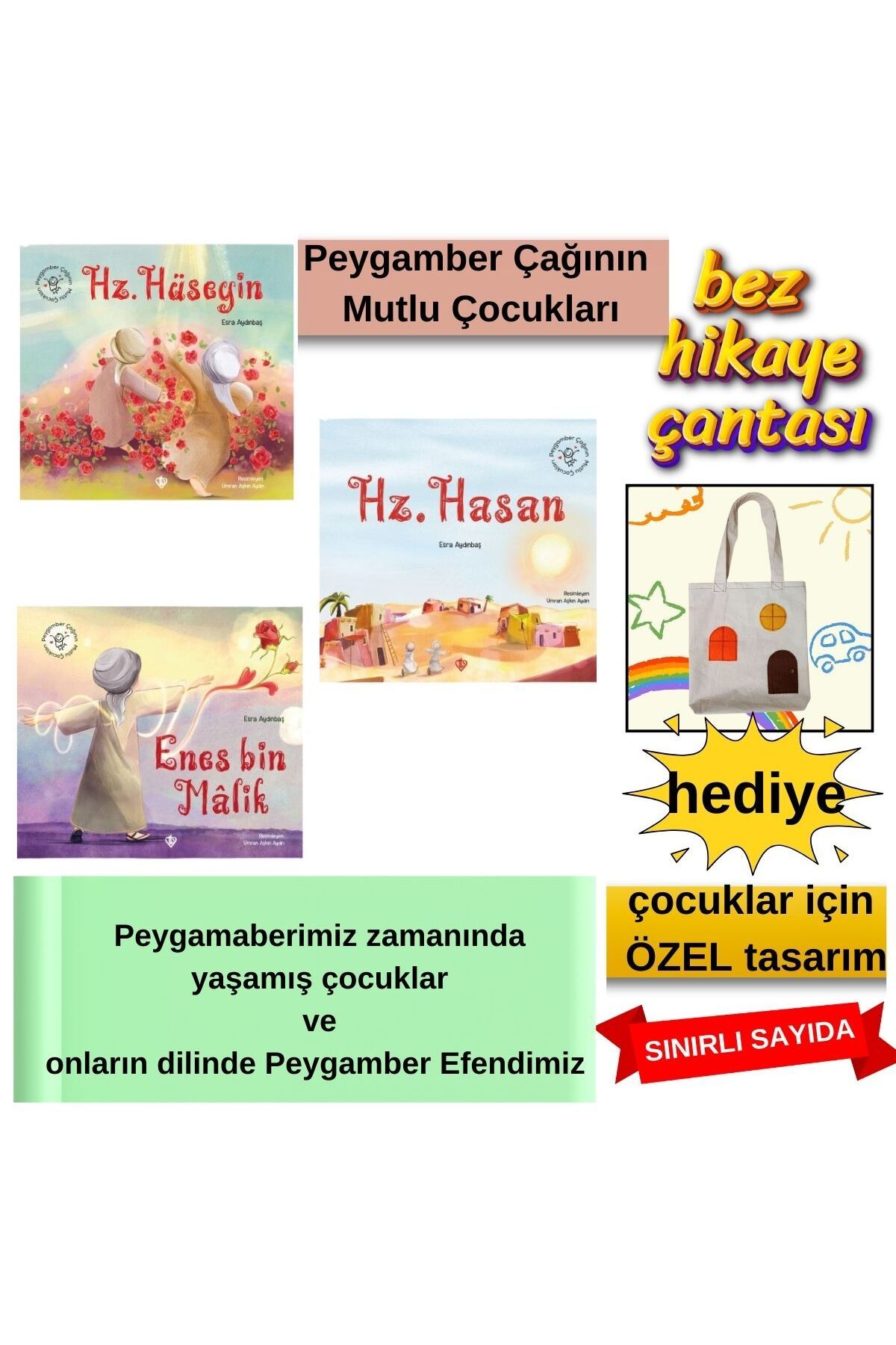 Diyanet İşleri Başkanlığı Peygamber Çağının Mutlu Çocukları Kitap Seti (3 Kitap) + Bez Hikaye Çantası Hediye –Özel Tasarım