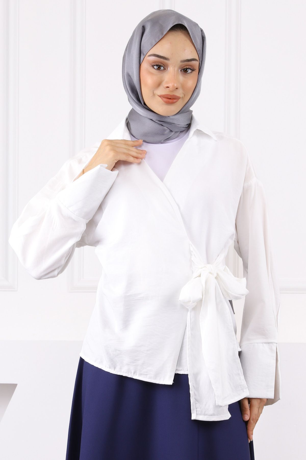 İmajButik Ekru Yandan Bağlamalı Gömlek