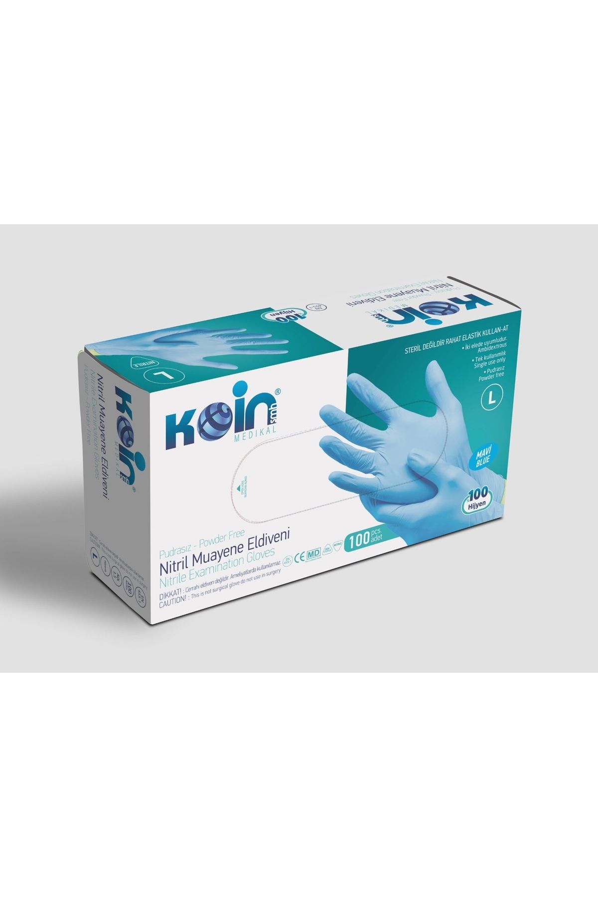 KOİN Pudrasız Mavi Nitril Eldiven (L) - 100 Adet